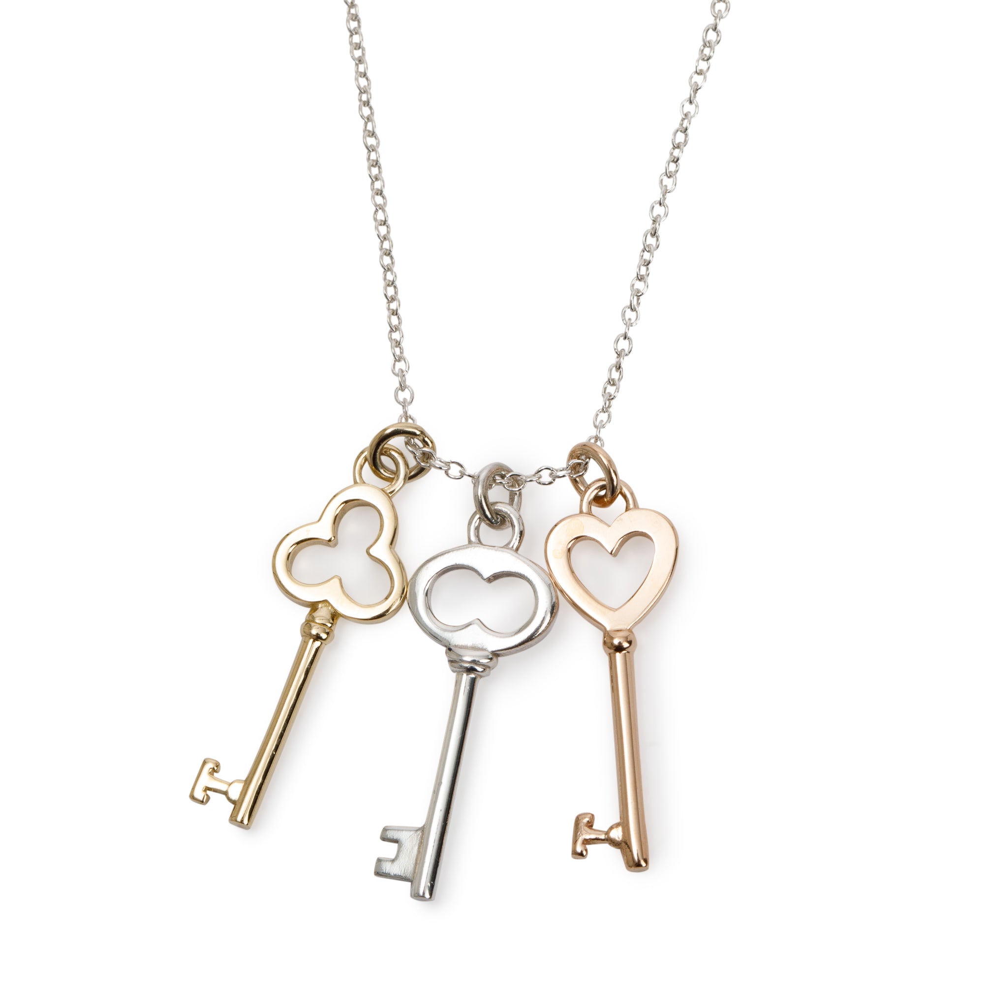 Tiffany & Co. Sterling Silver and 18k Rose & Yellow Gold Mini Three-Key Pendant Necklace