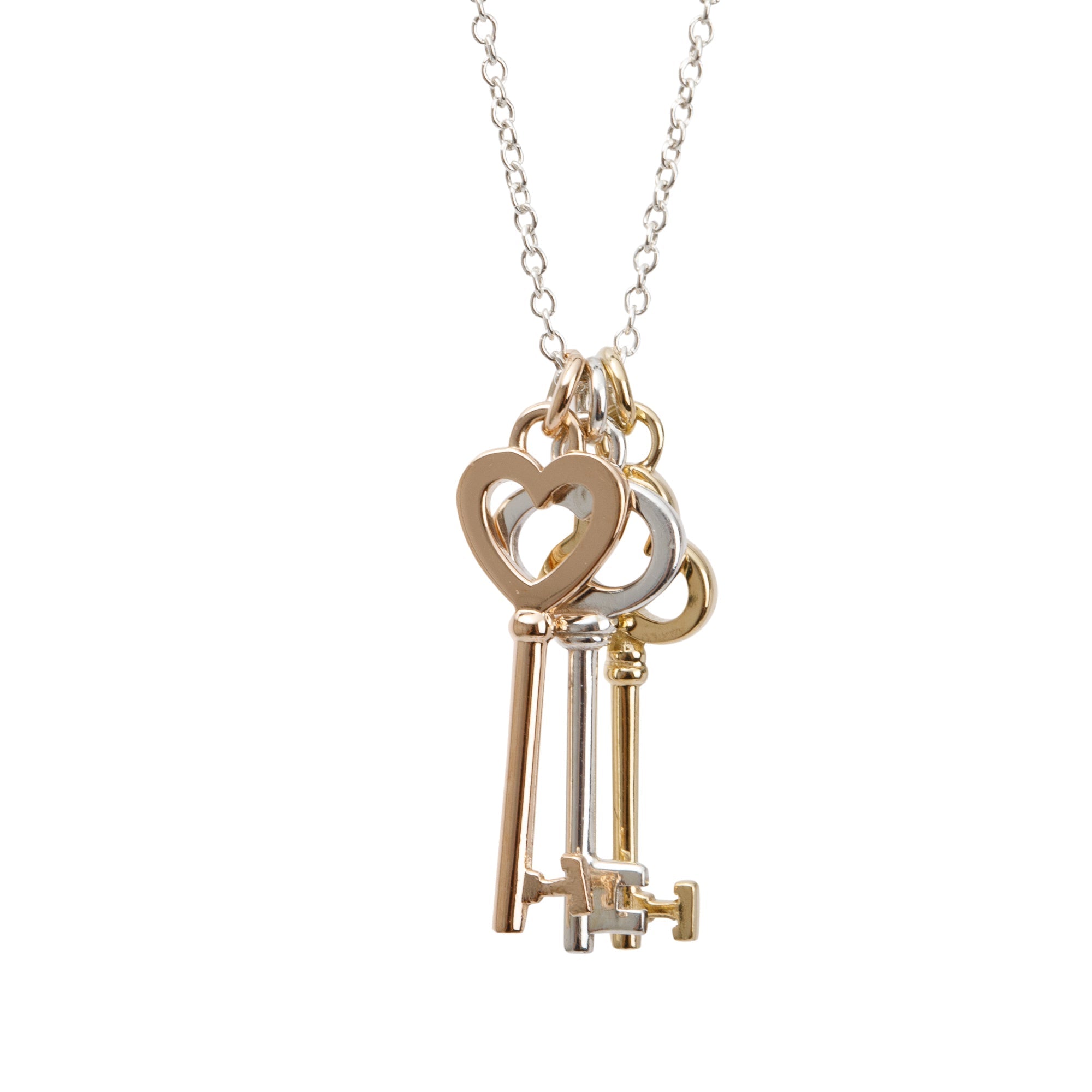 Tiffany & Co. Sterling Silver and 18k Rose & Yellow Gold Mini Three-Key Pendant Necklace