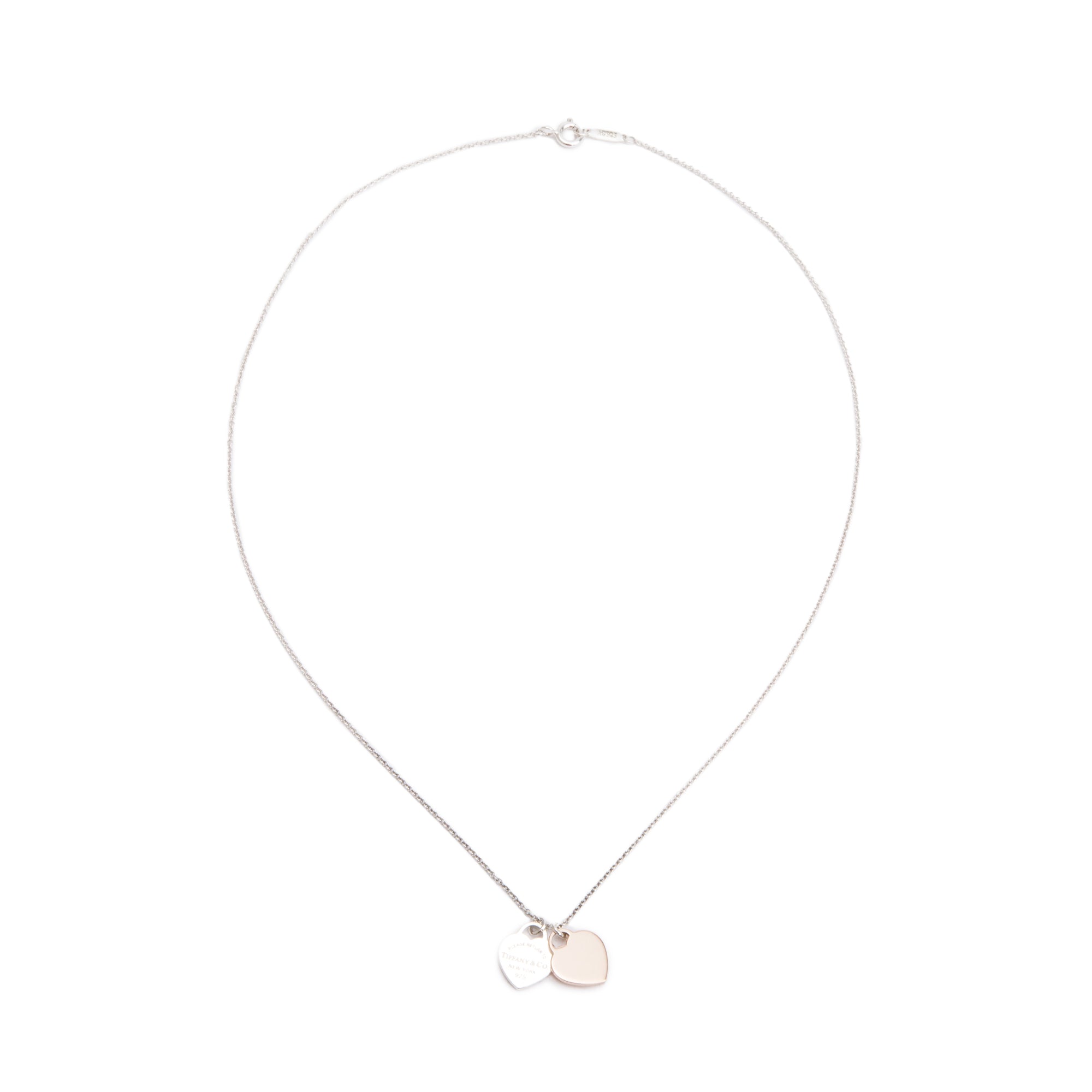Tiffany & Co. Sterling Silver and Rubedo Metal Return to Tiffany Mini Double Heart Tag Pendant Necklace