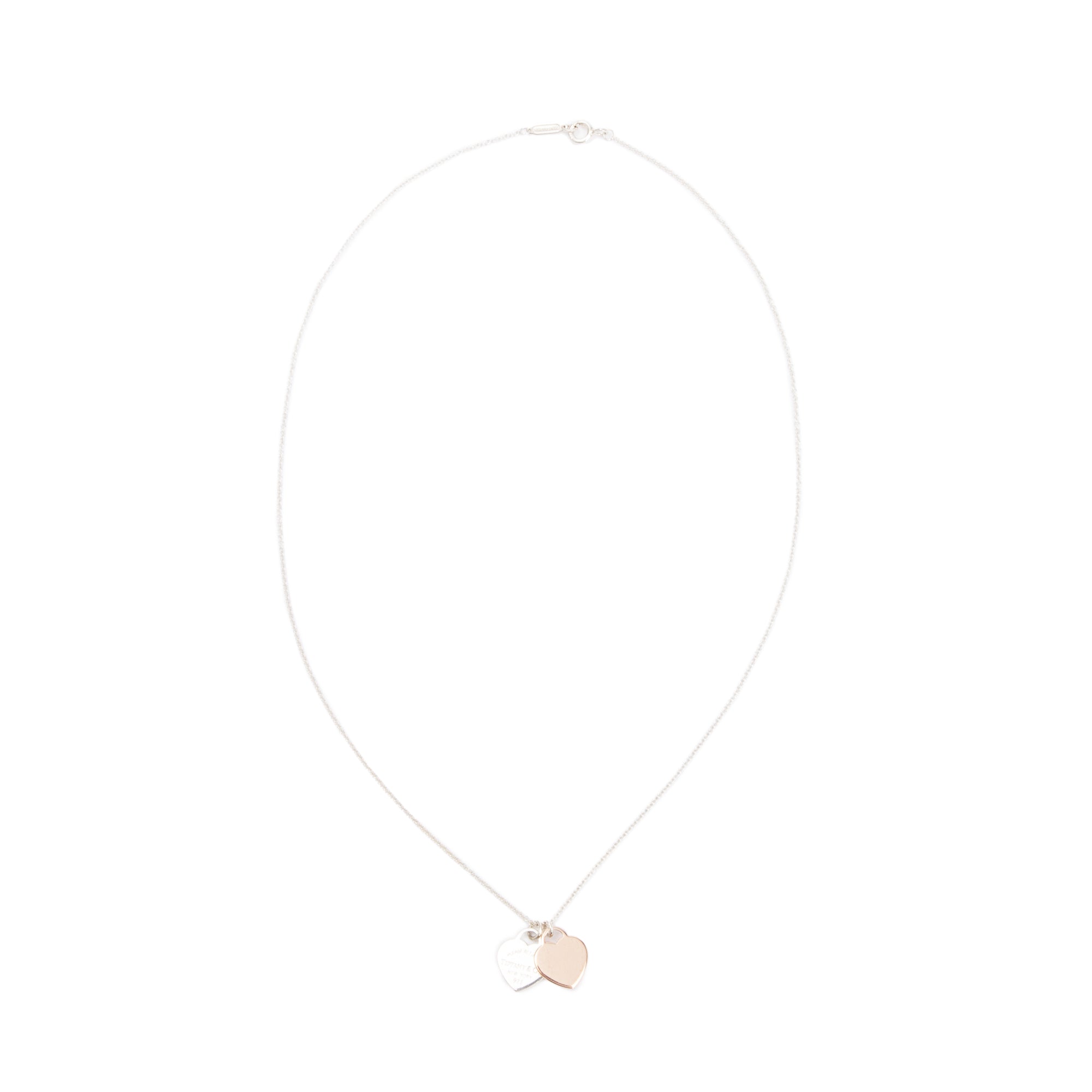 Tiffany & Co. Sterling Silver and Rubedo Metal Return to Tiffany Mini Double Heart Tag Pendant Necklace