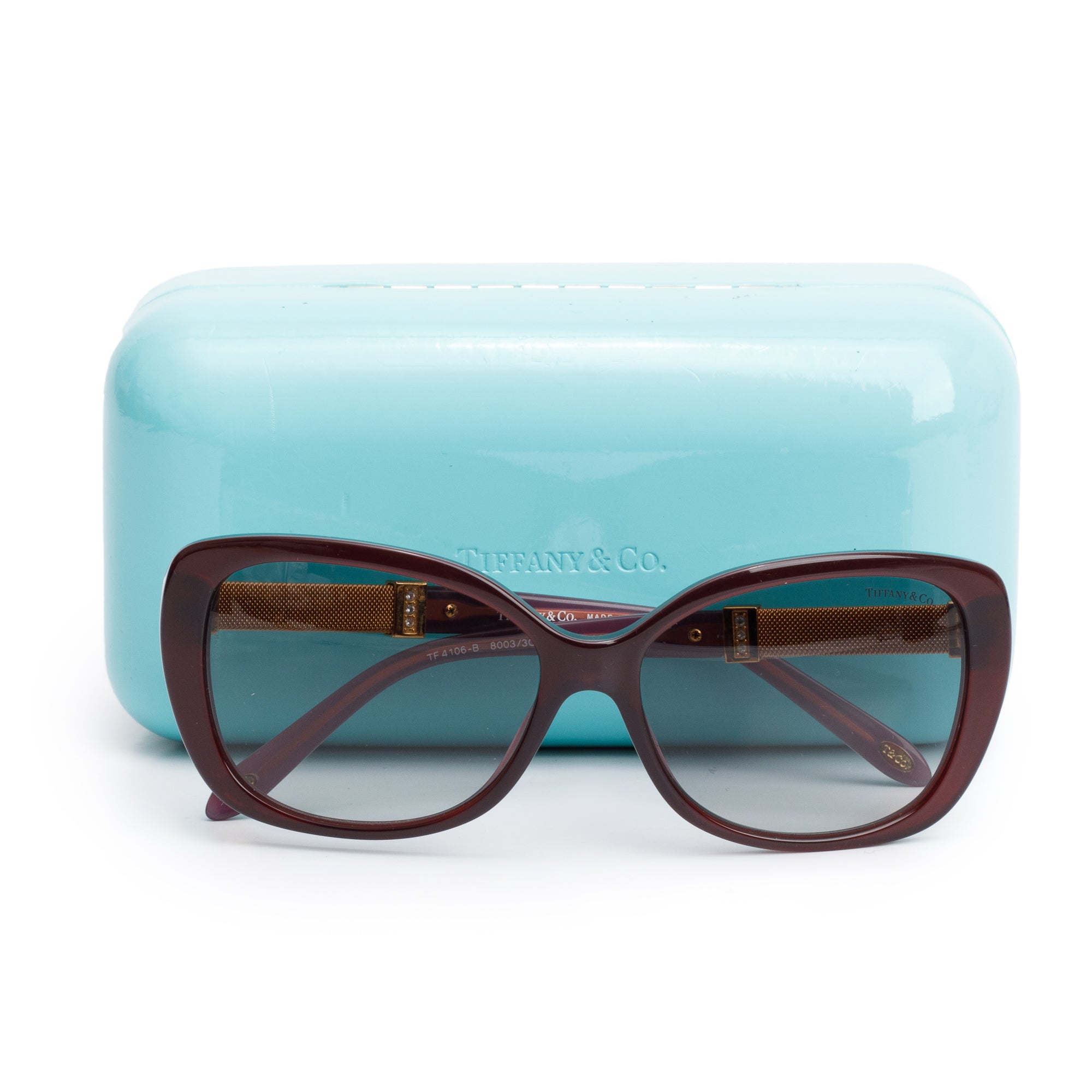 Tiffany & Co. TF 4106-B Burgundy Acetate Crystal Mesh Cat-Eye Sunglasses w/ Case