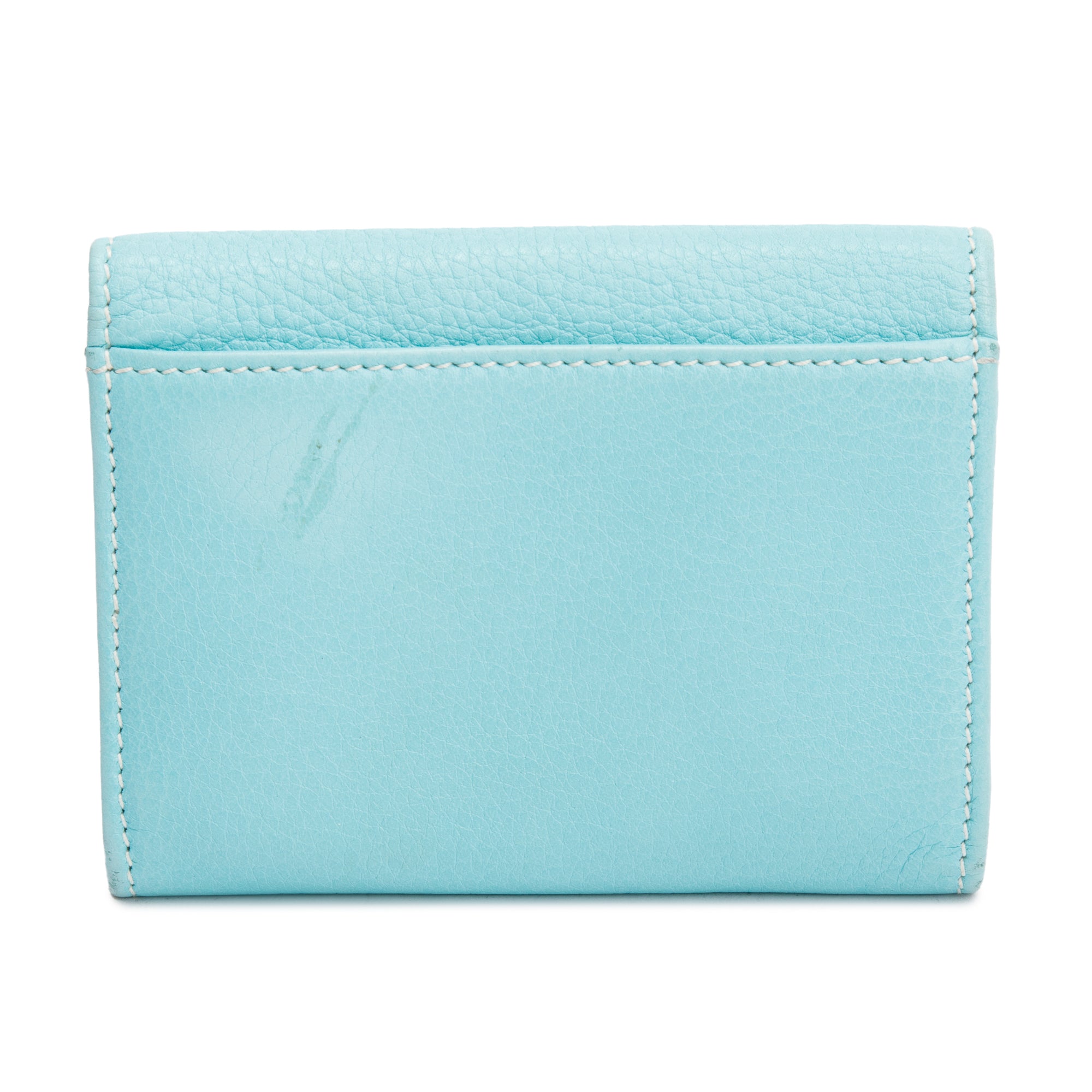 Tiffany & Co. Turquoise Leather Twist Lock Coin Purse Wallet w/ Box
