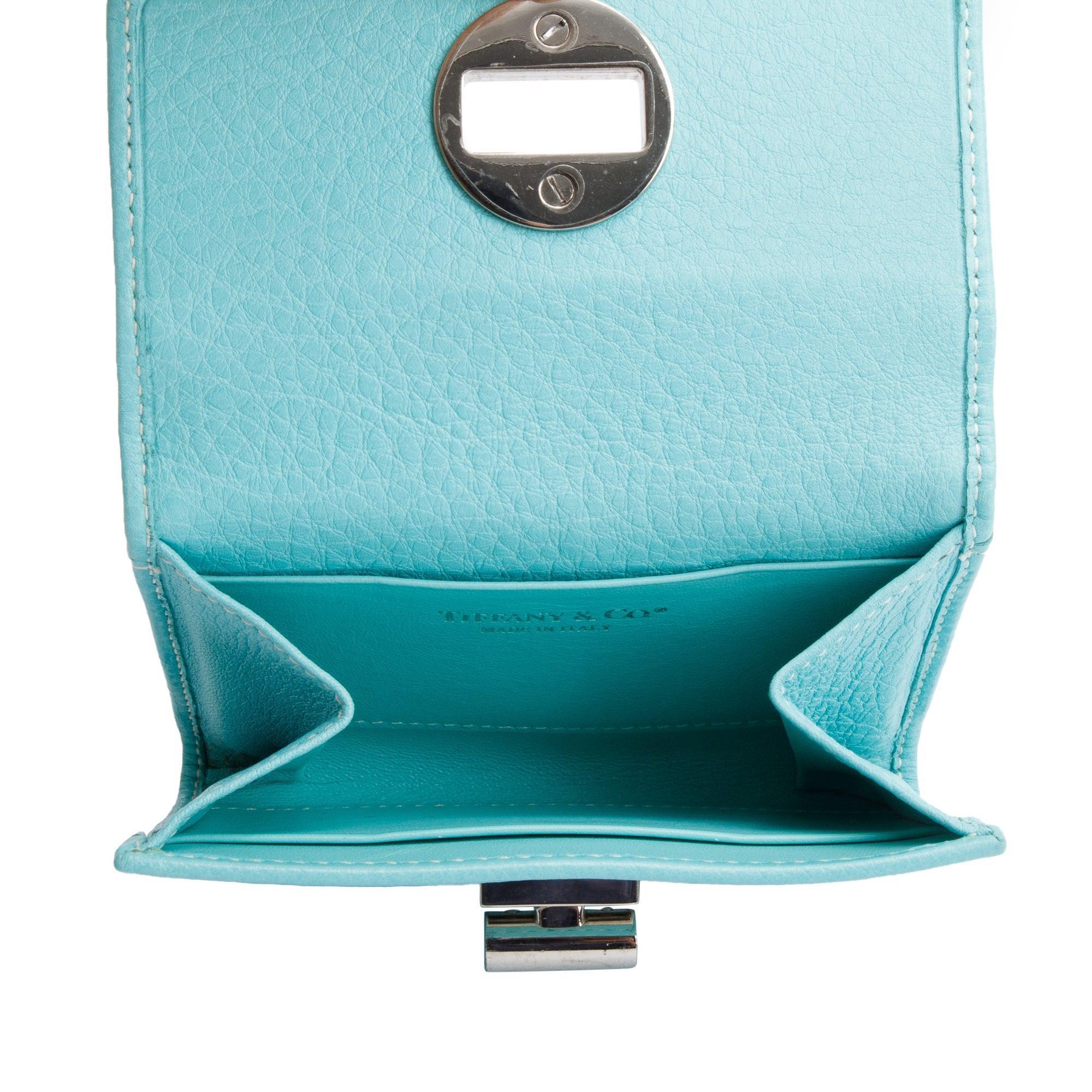 Tiffany & Co. Turquoise Leather Twist Lock Coin Purse Wallet w/ Box