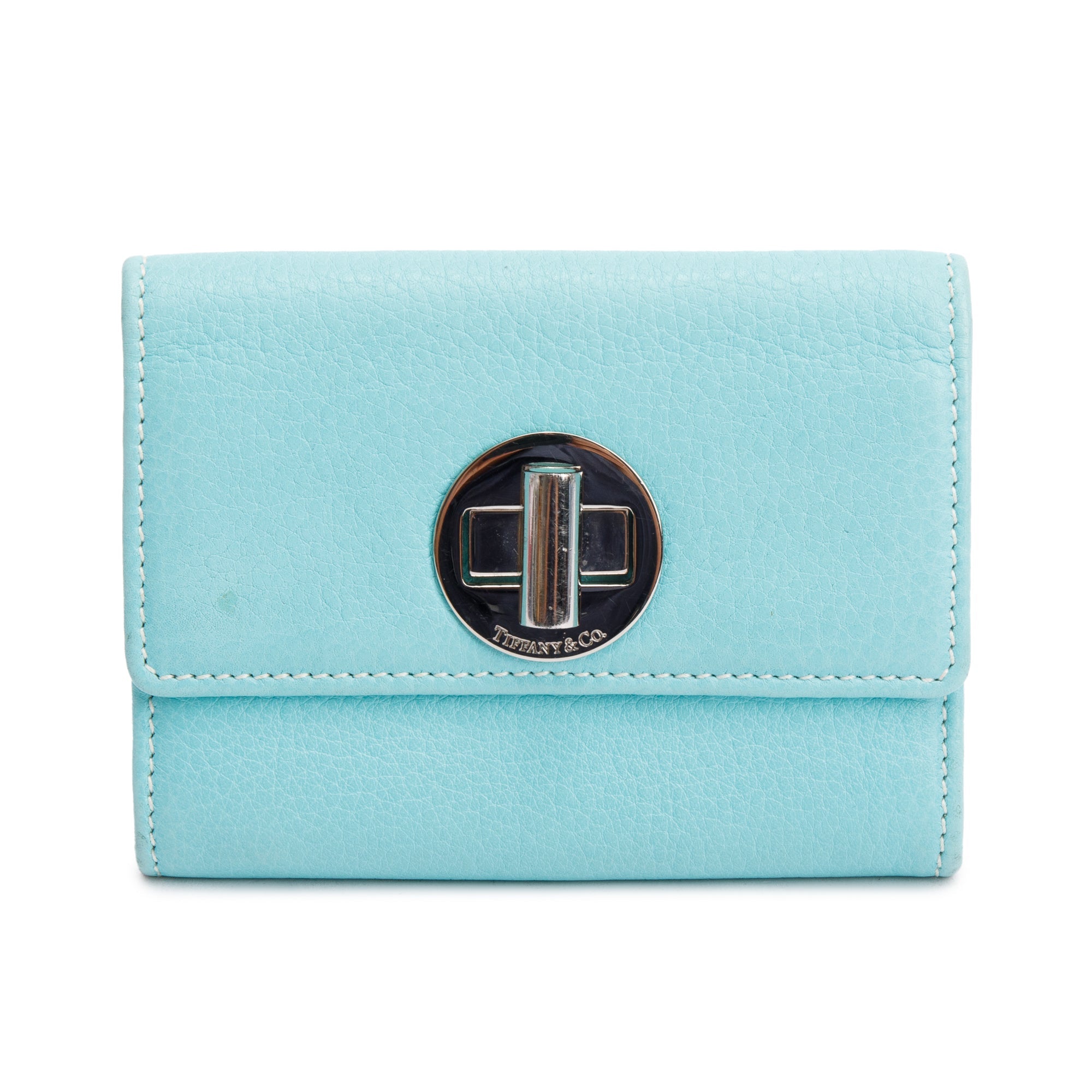 Tiffany & Co. Turquoise Leather Twist Lock Coin Purse Wallet w/ Box