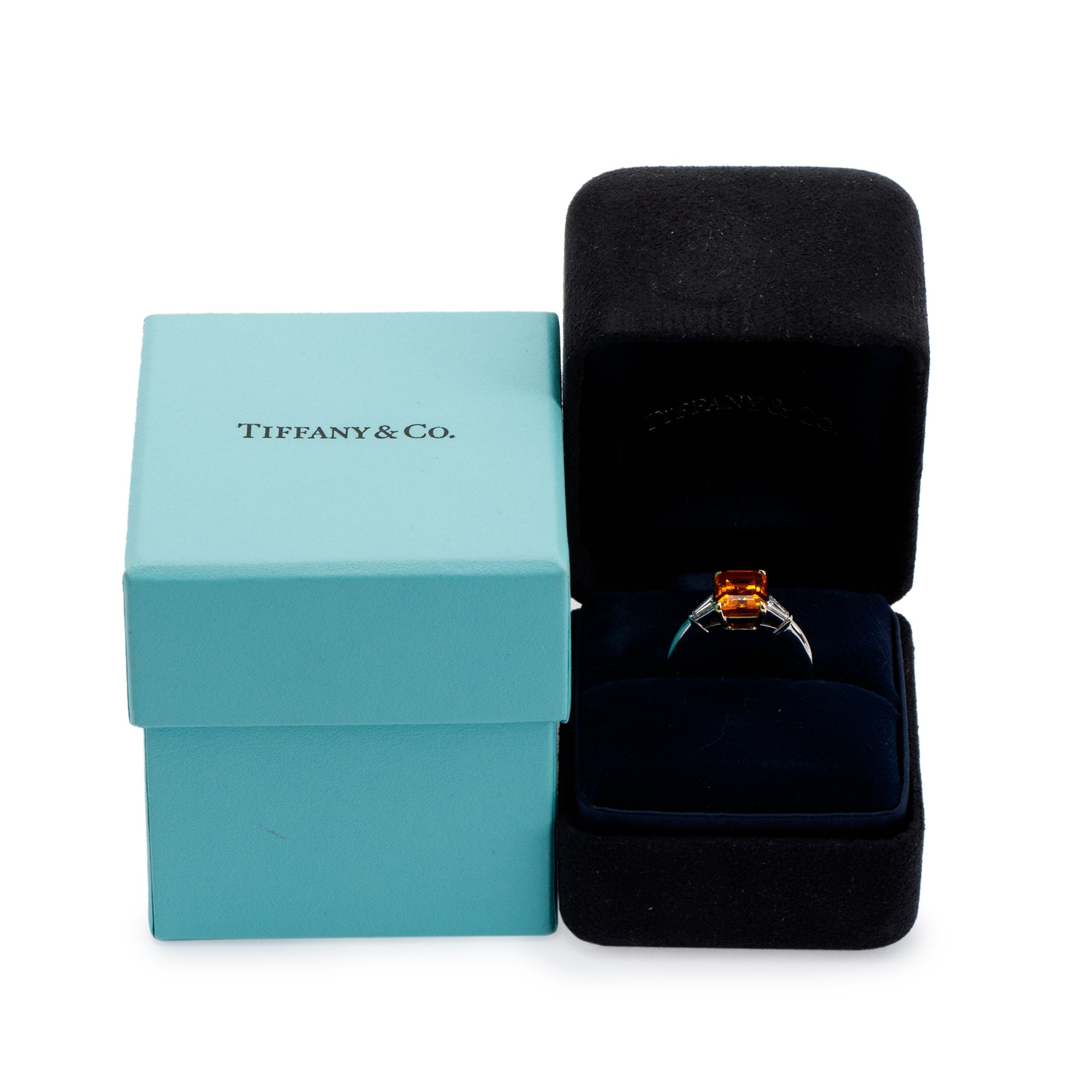 Tiffany & Co. Two-Tone Mandarin Garnet and Diamond Ring w/ Box & Certificates
