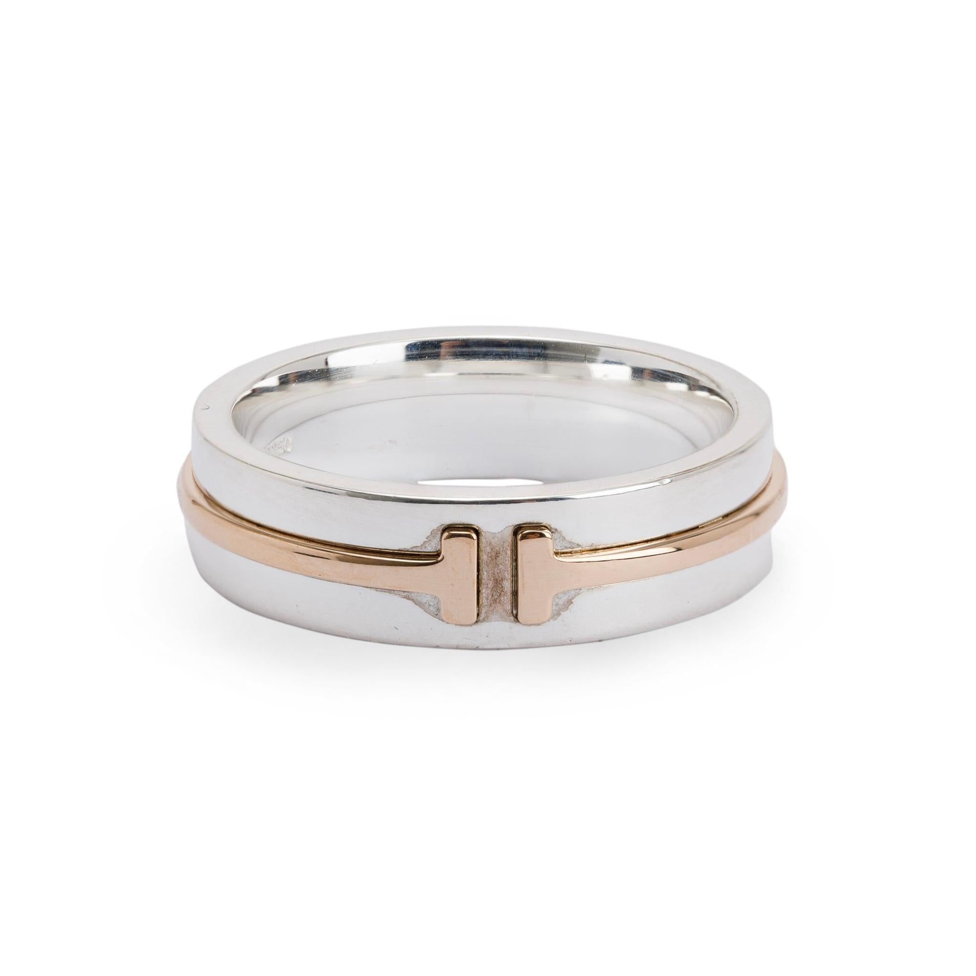 Tiffany & Co. Two-Tone T Wide Ring w/ Box