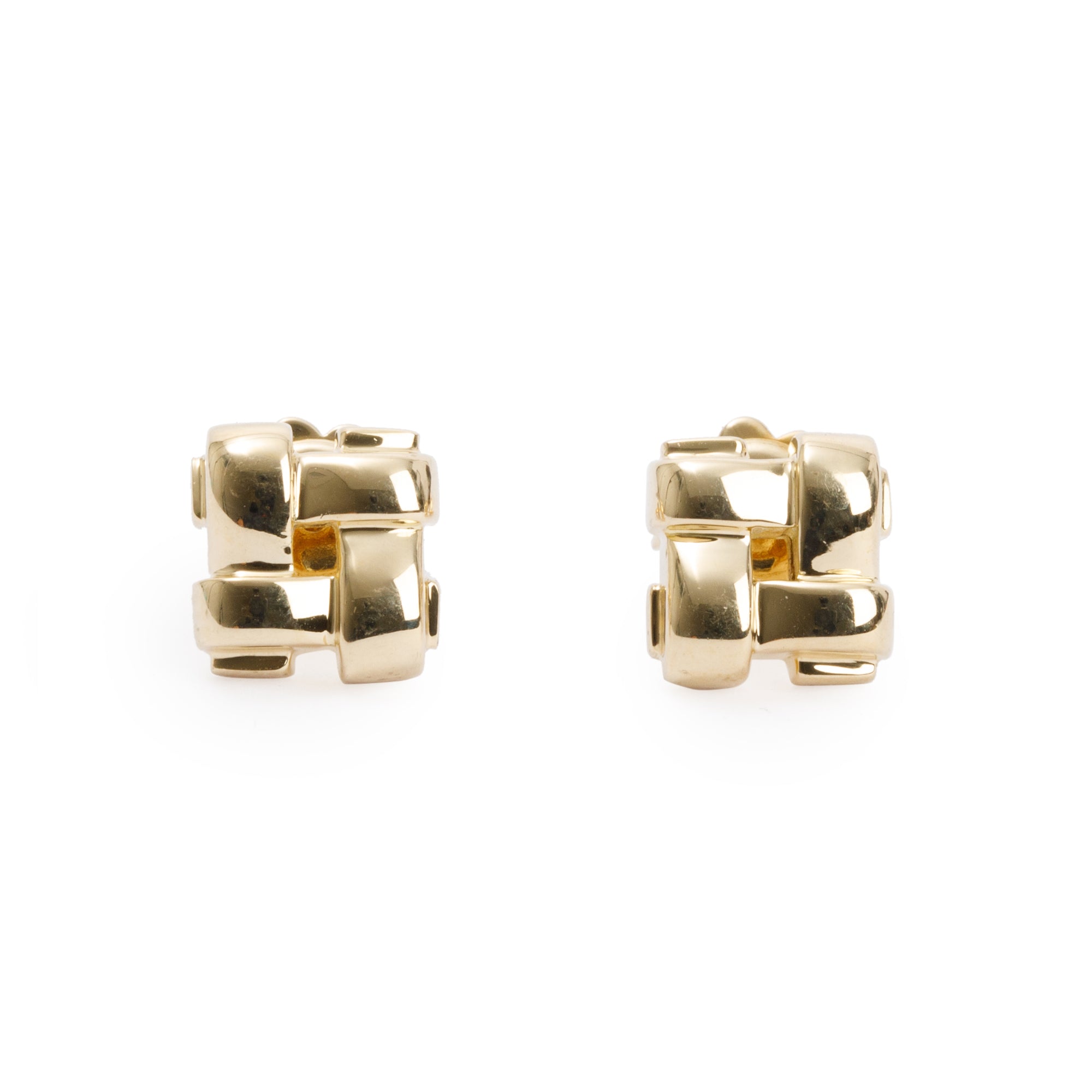 Tiffany & Co. Vintage 18k Yellow Gold Vannerie Basket Stud Earrings w/ Box