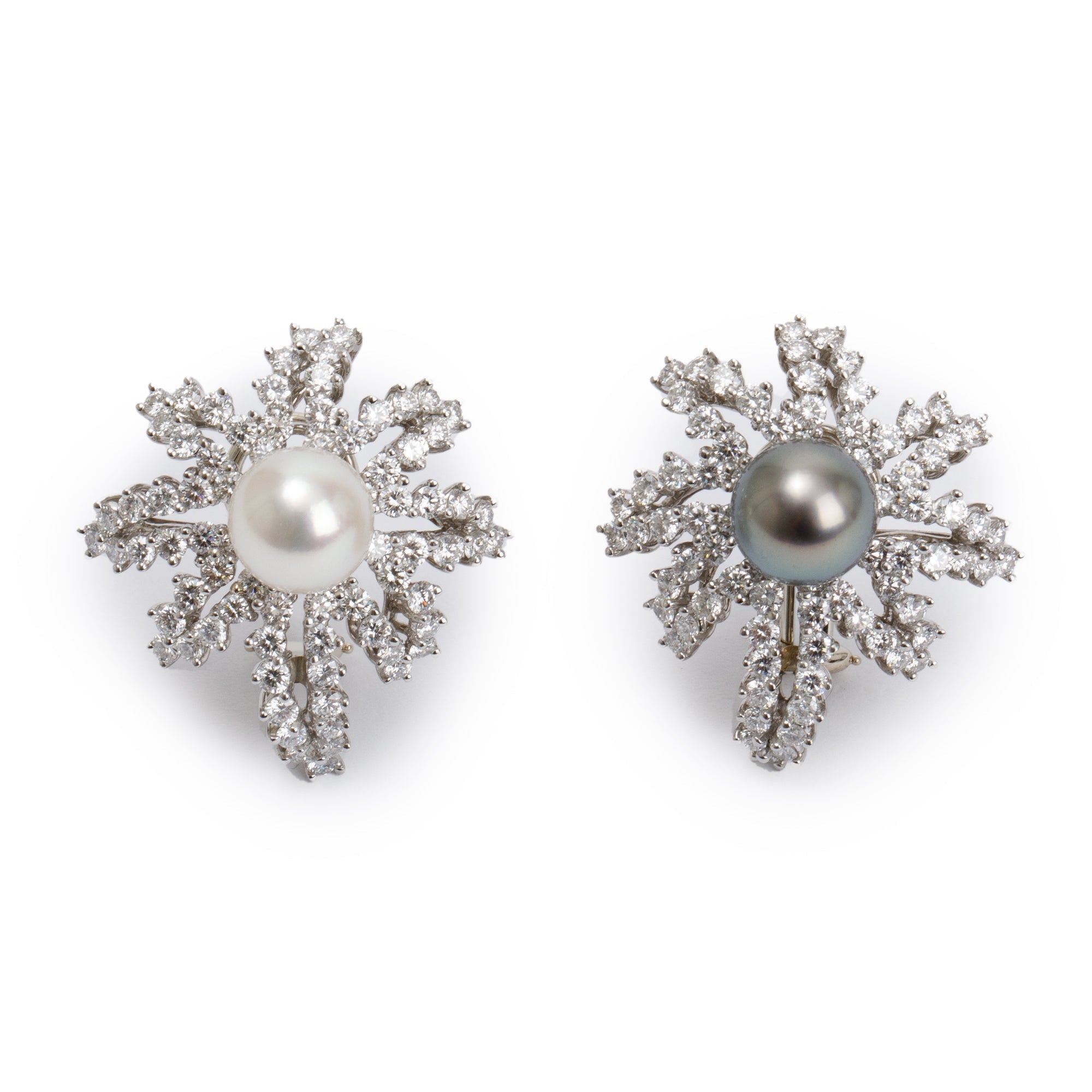 Tiffany & Co. Vintage Platinum Pearl & Diamond Fireworks Earrings