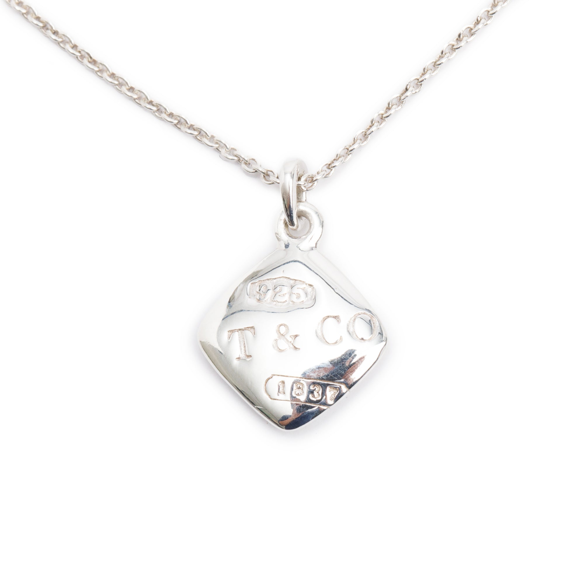 Tiffany & Co. Vintage Sterling Silver 1837 Square Pendant Necklace