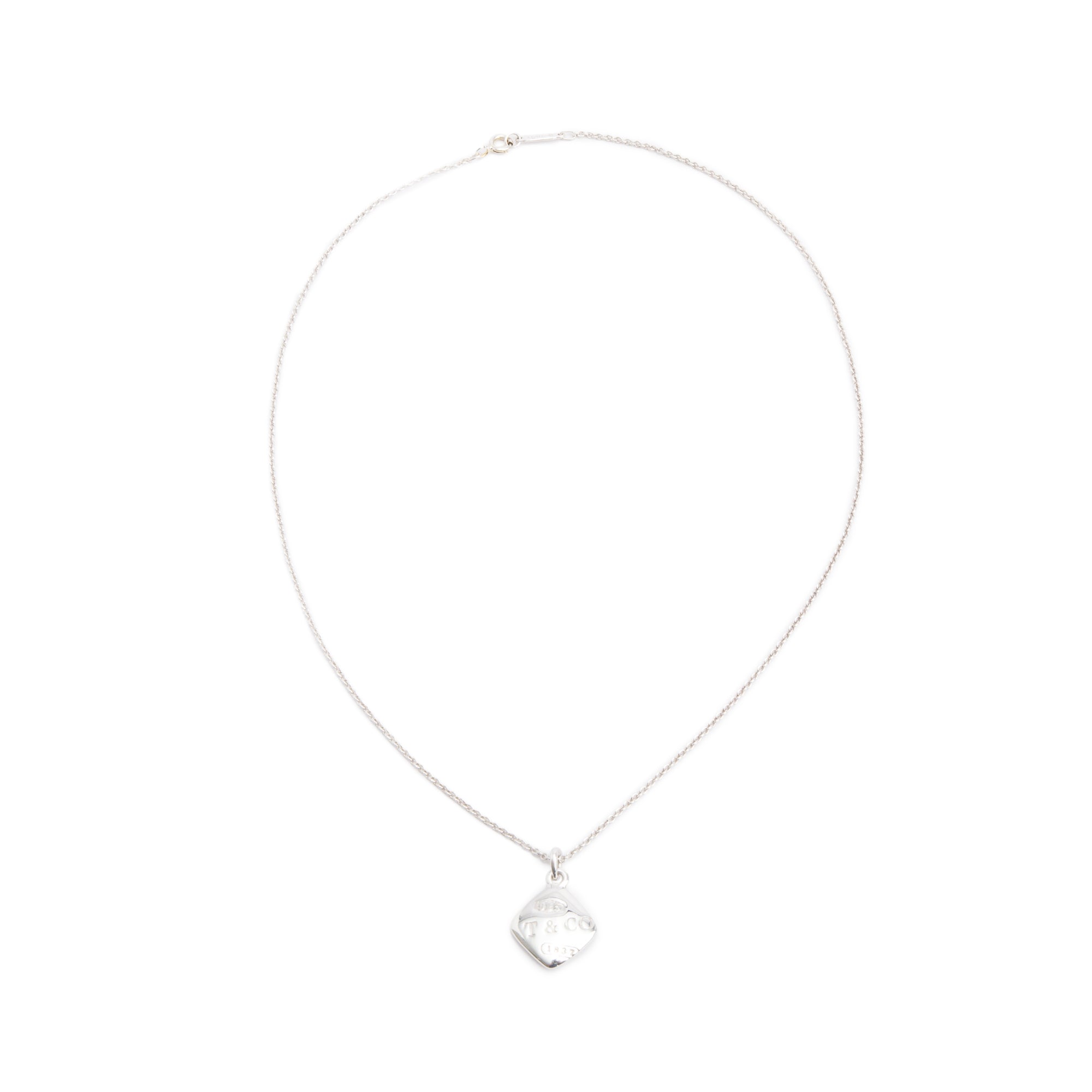 Tiffany & Co. Vintage Sterling Silver 1837 Square Pendant Necklace