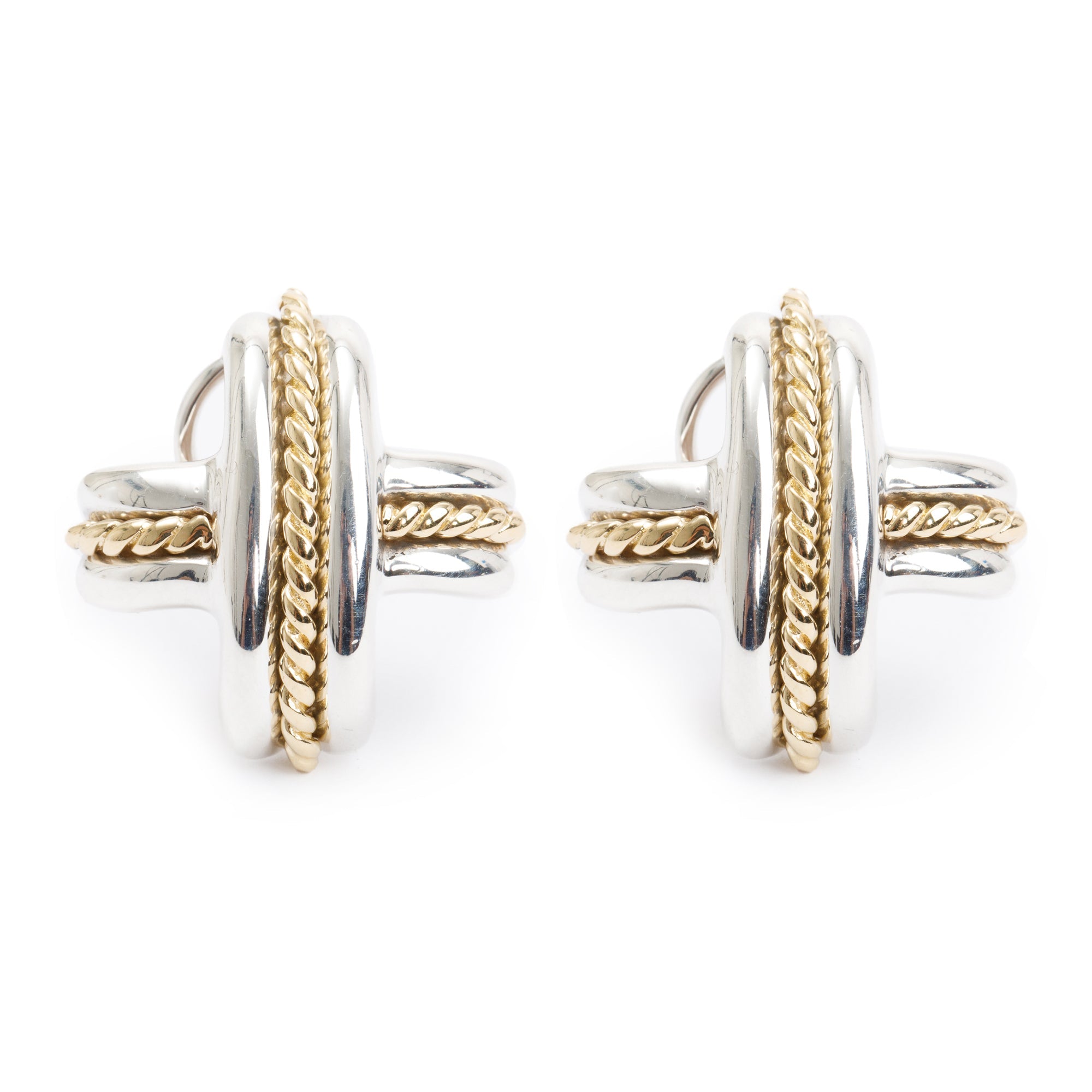 Tiffany & Co. Vintage Sterling Silver & 18k Yellow Gold Large Signature X Earrings