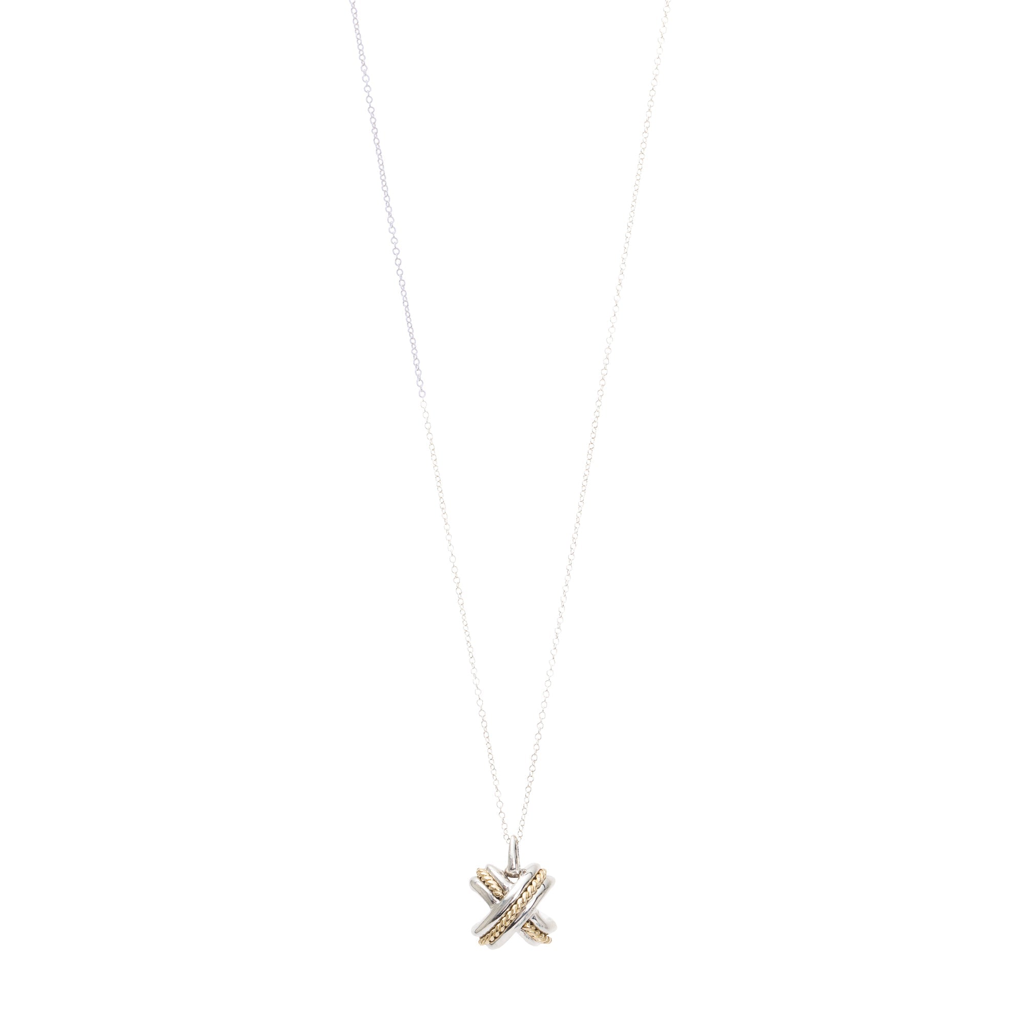 Tiffany & Co. Vintage Sterling Silver & 18k Yellow Gold Signature X Pendant Necklace