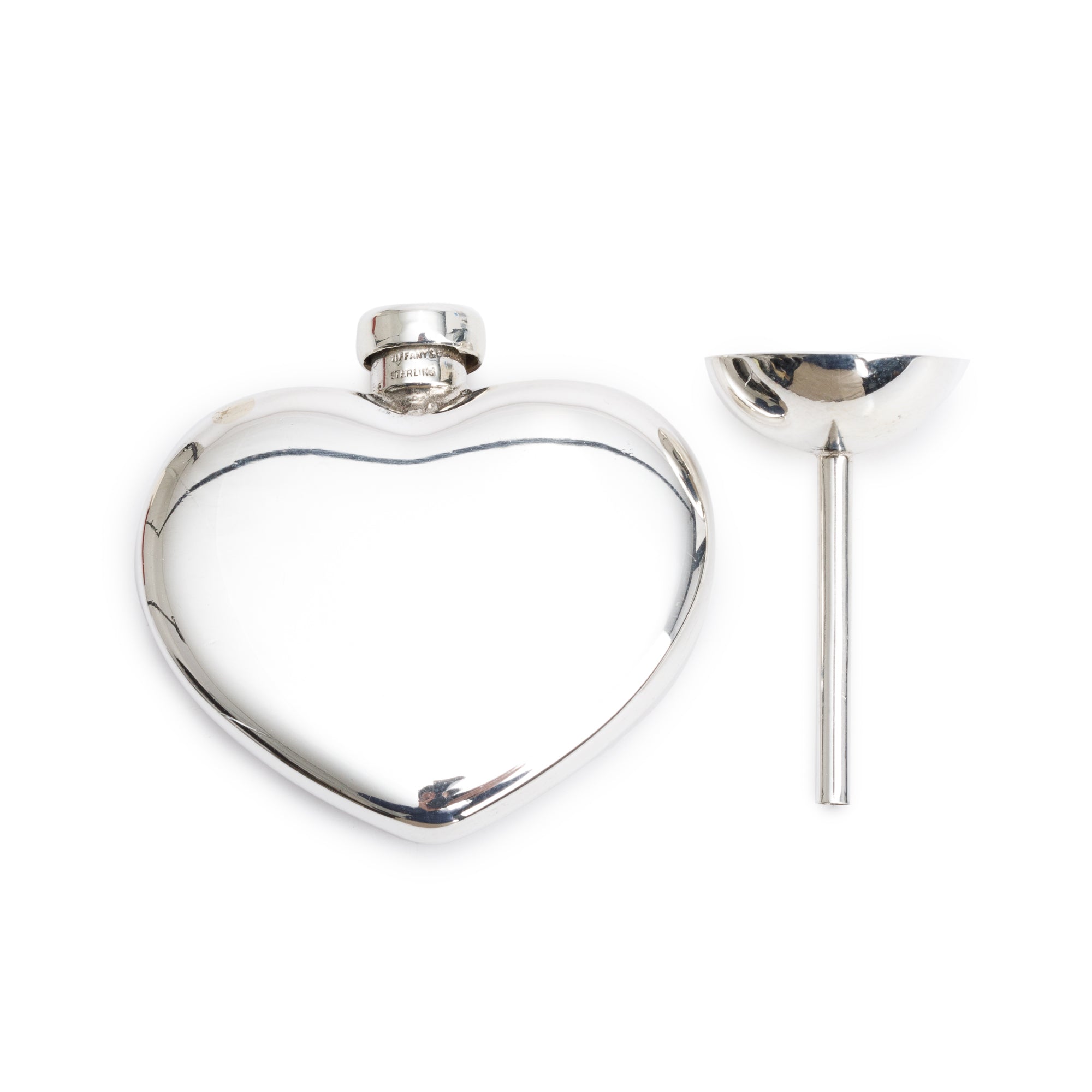 Tiffany & Co. Vintage Sterling Silver Heart Perfume Flask & Funnel Set w/ Box