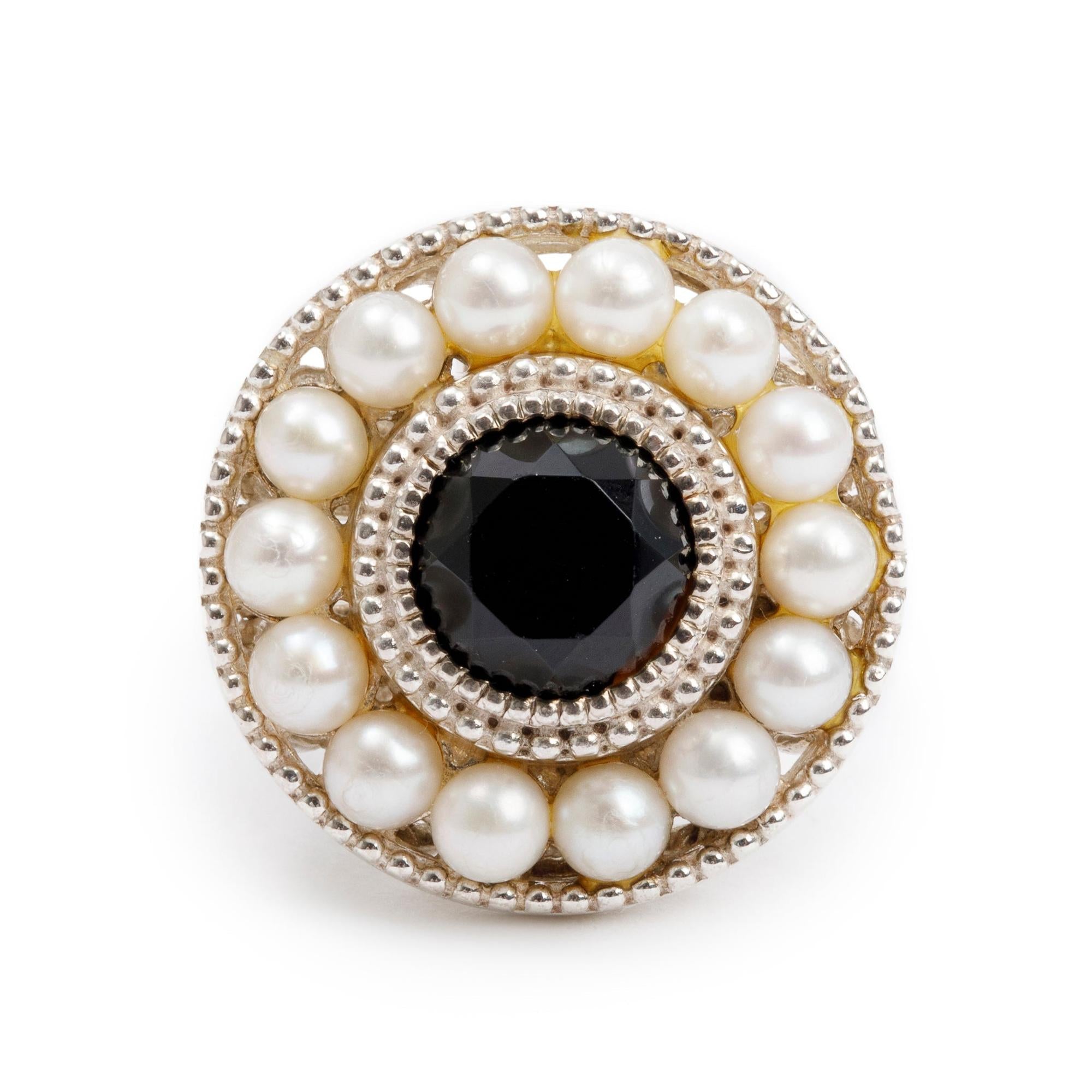 Tiffany & Co. Ziegfeld Collection Sterling Silver Onyx & Pearl Ring, Size 6