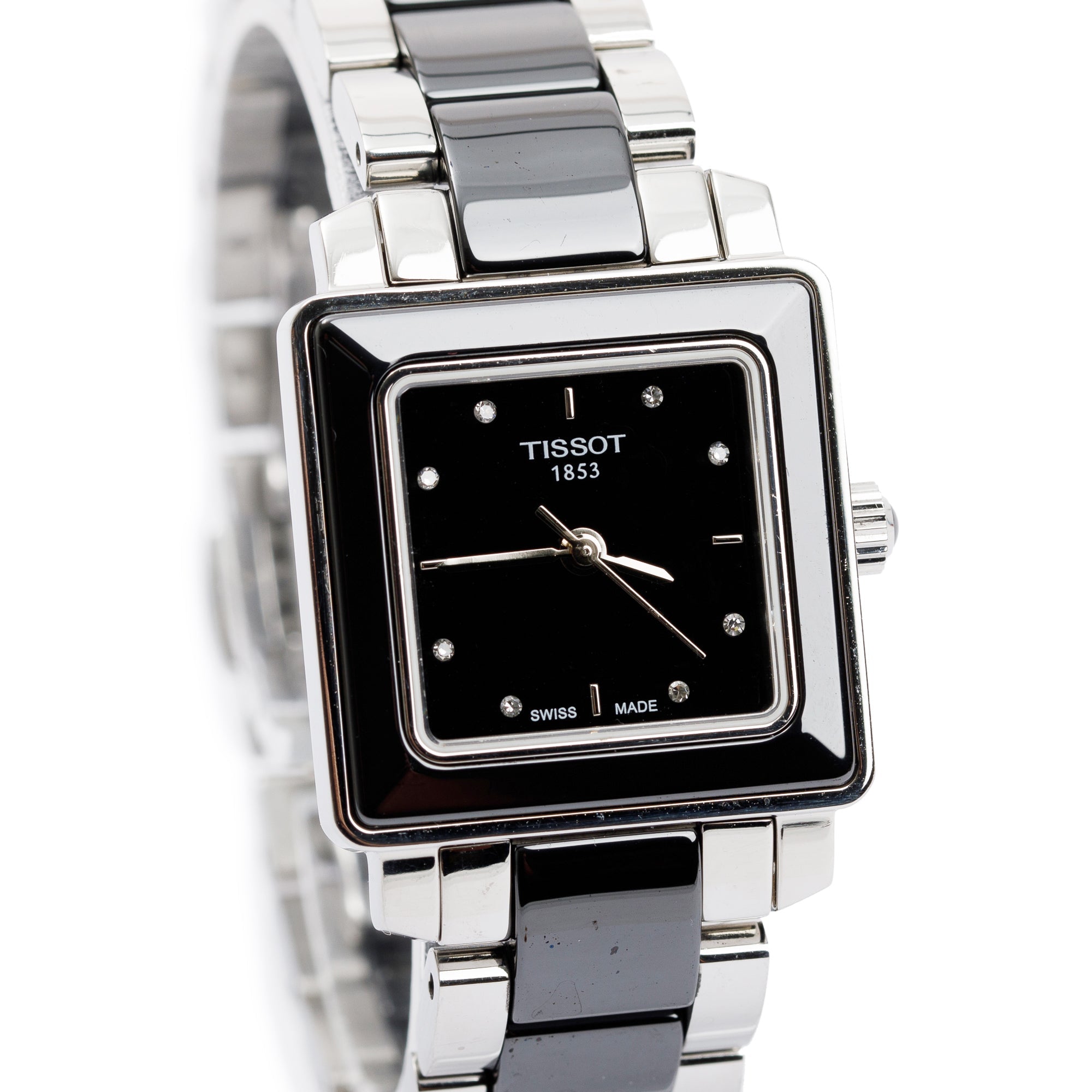 Tissot Stainless Steel & Black Ceramic T-Cera 26 MM Watch w/ Diamond Dial