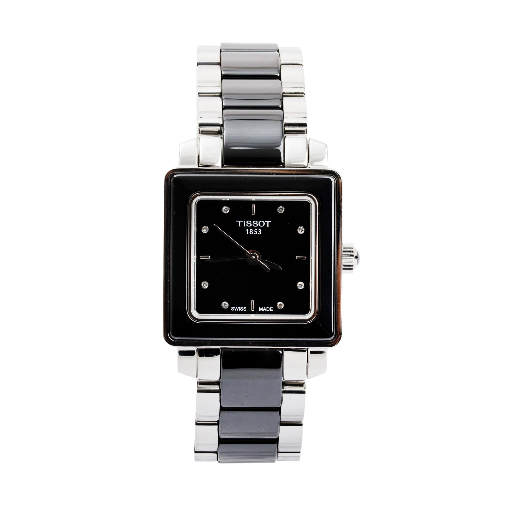 Tissot Stainless Steel & Black Ceramic T-Cera 26 MM Watch w/ Diamond Dial