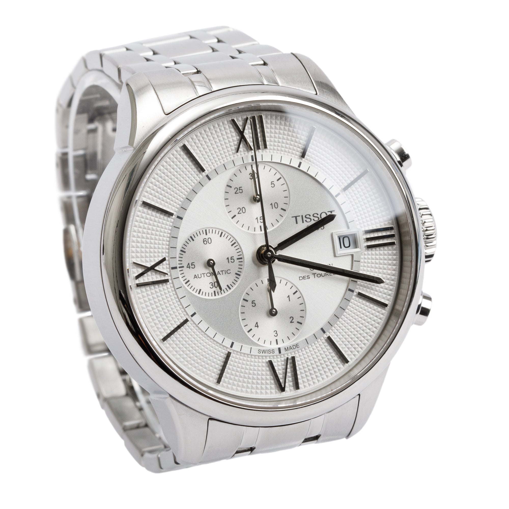 Tissot Stainless Steel Chemin des Tourelles 44 MM Chronograph Automatic Watch w/ Box & Papers