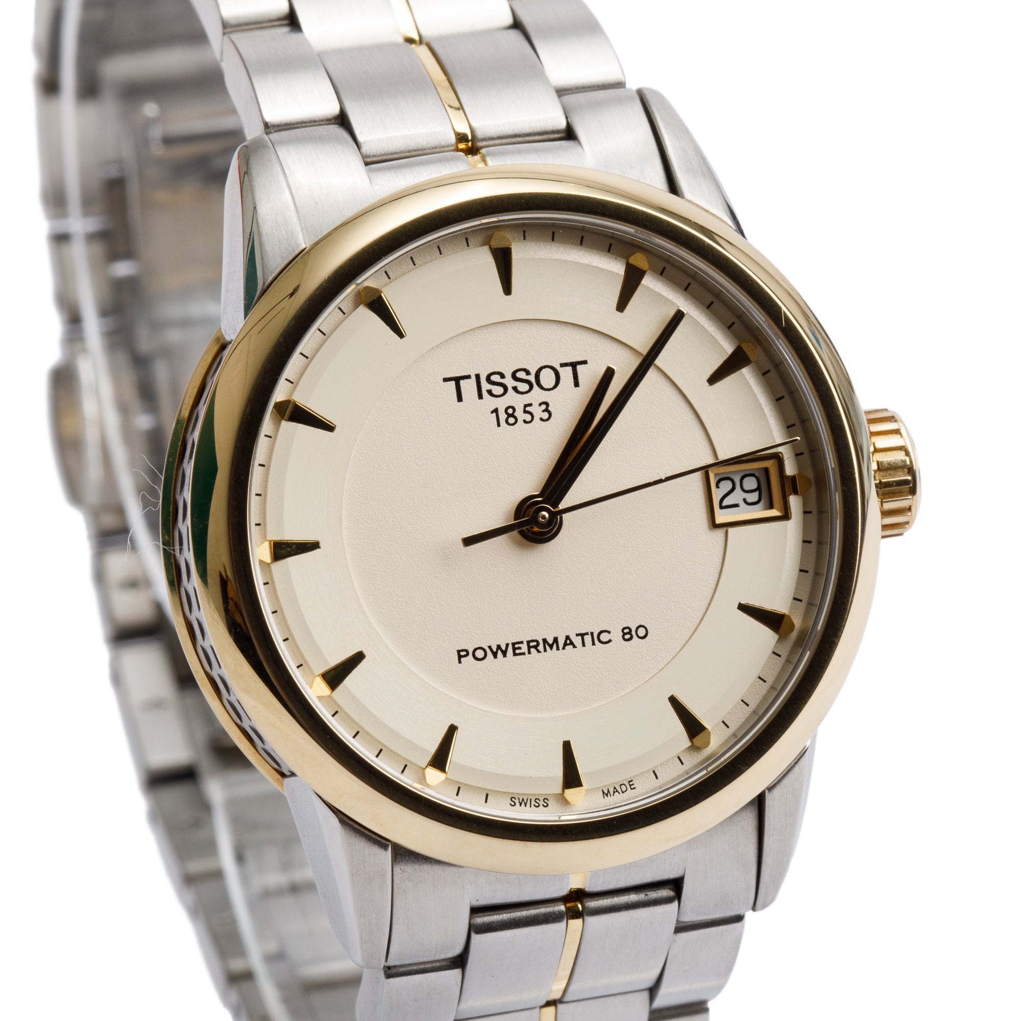 Tissot Stainless Steel & Gold Plated Powermatic 80 33 MM Automatic Watch w/ Box & Papers