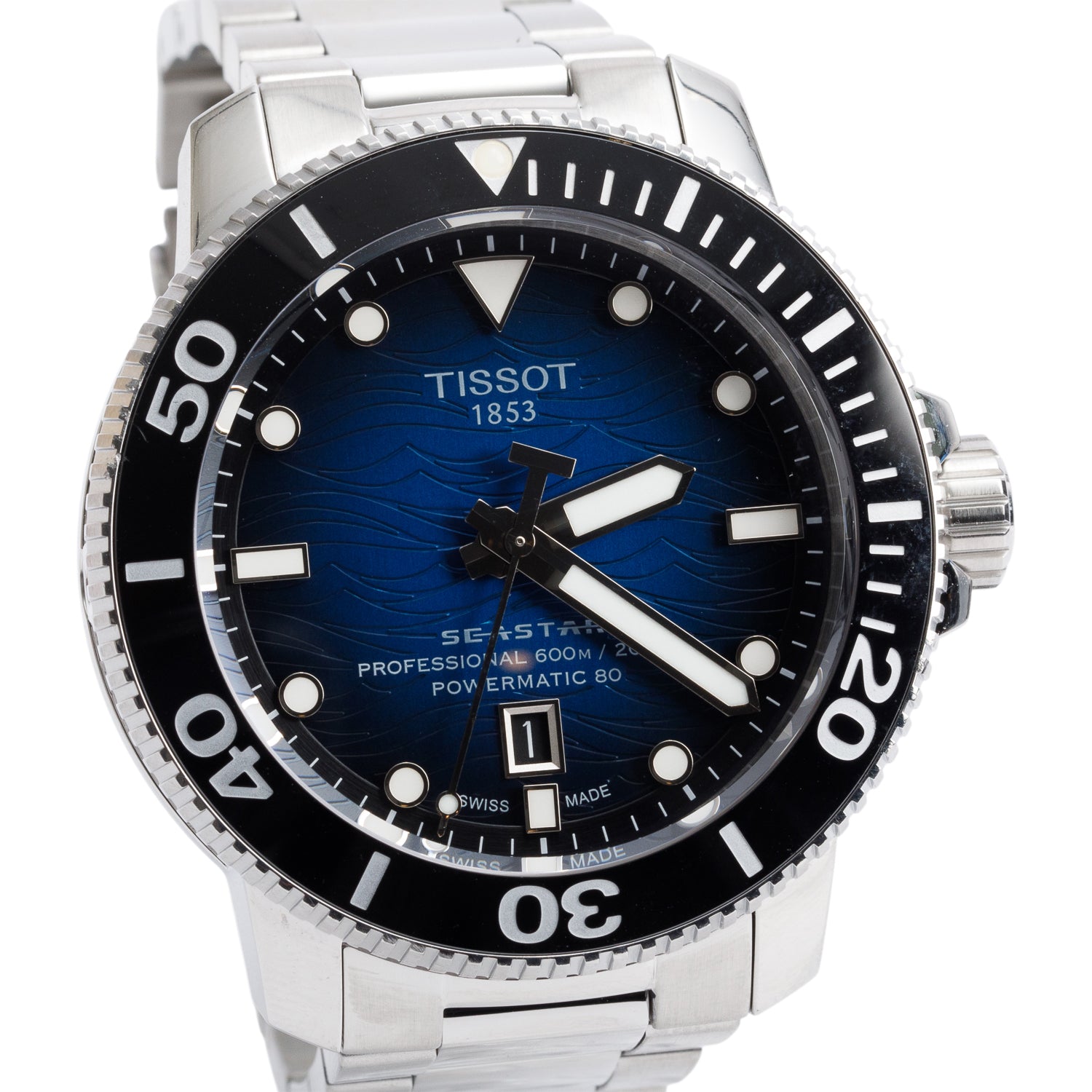 Tissot Stainless Steel Seastar 2000 Professional Powermatic 80 46 MM Automatic Watch Blue Black Dial w/ Box