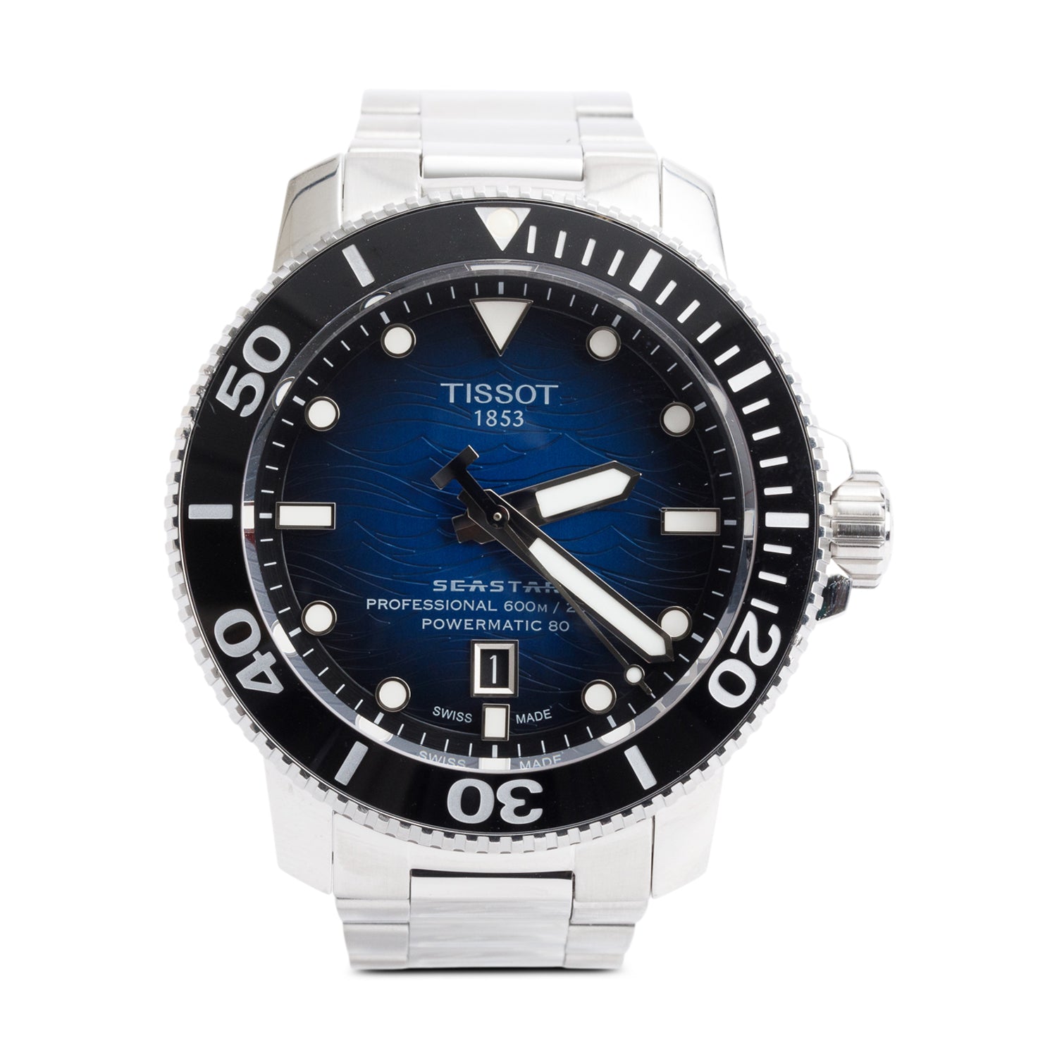 Tissot Stainless Steel Seastar 2000 Professional Powermatic 80 46 MM Automatic Watch Blue Black Dial w/ Box