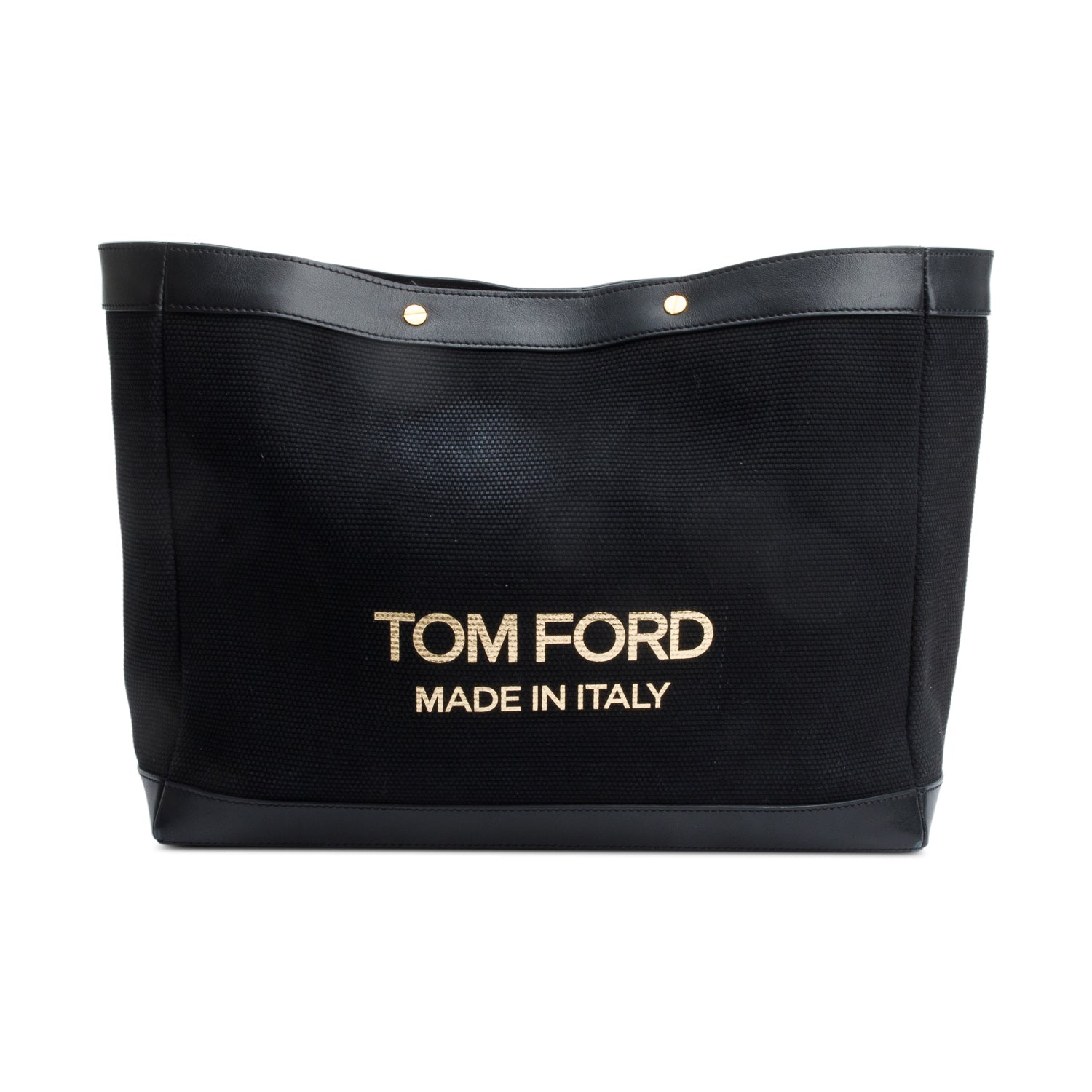 Tom Ford Black Canvas Leather Trim Logo Print Small Tote