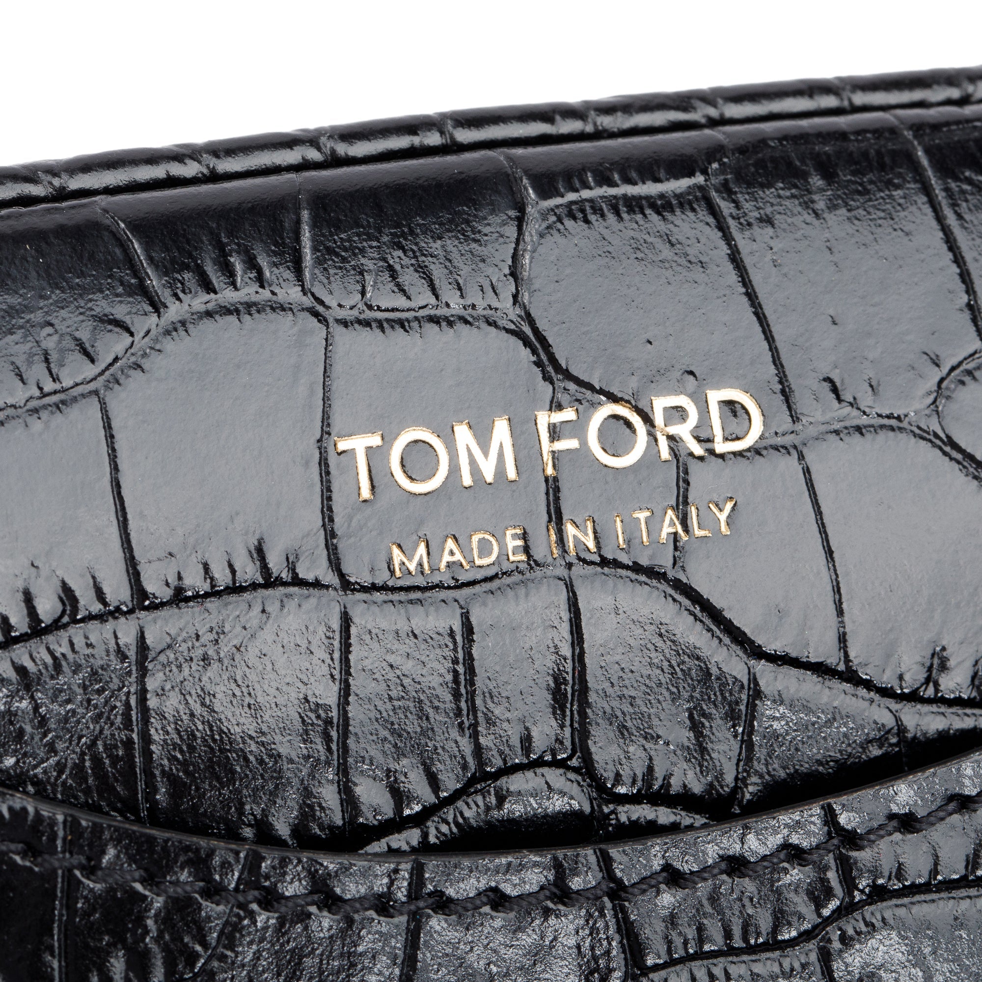 Tom Ford Black Shiny Croc-Embossed Calfskin Leather Belt Bag