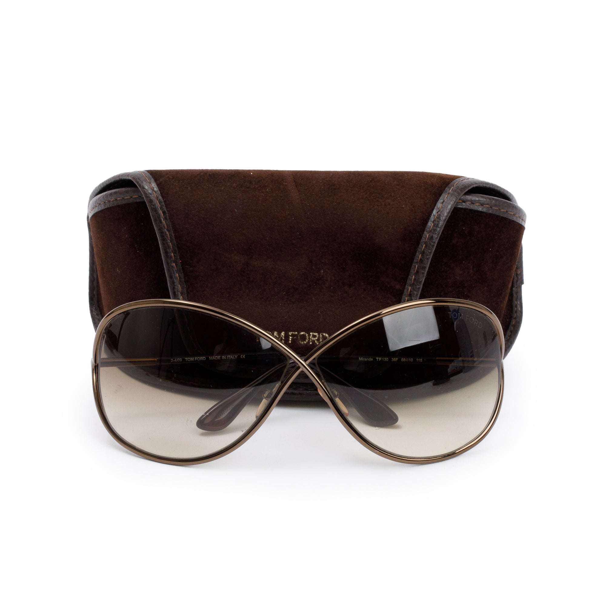 Tom Ford TF130 Shiny Bronze Metal Miranda Oversized Sunglasses w/ Case