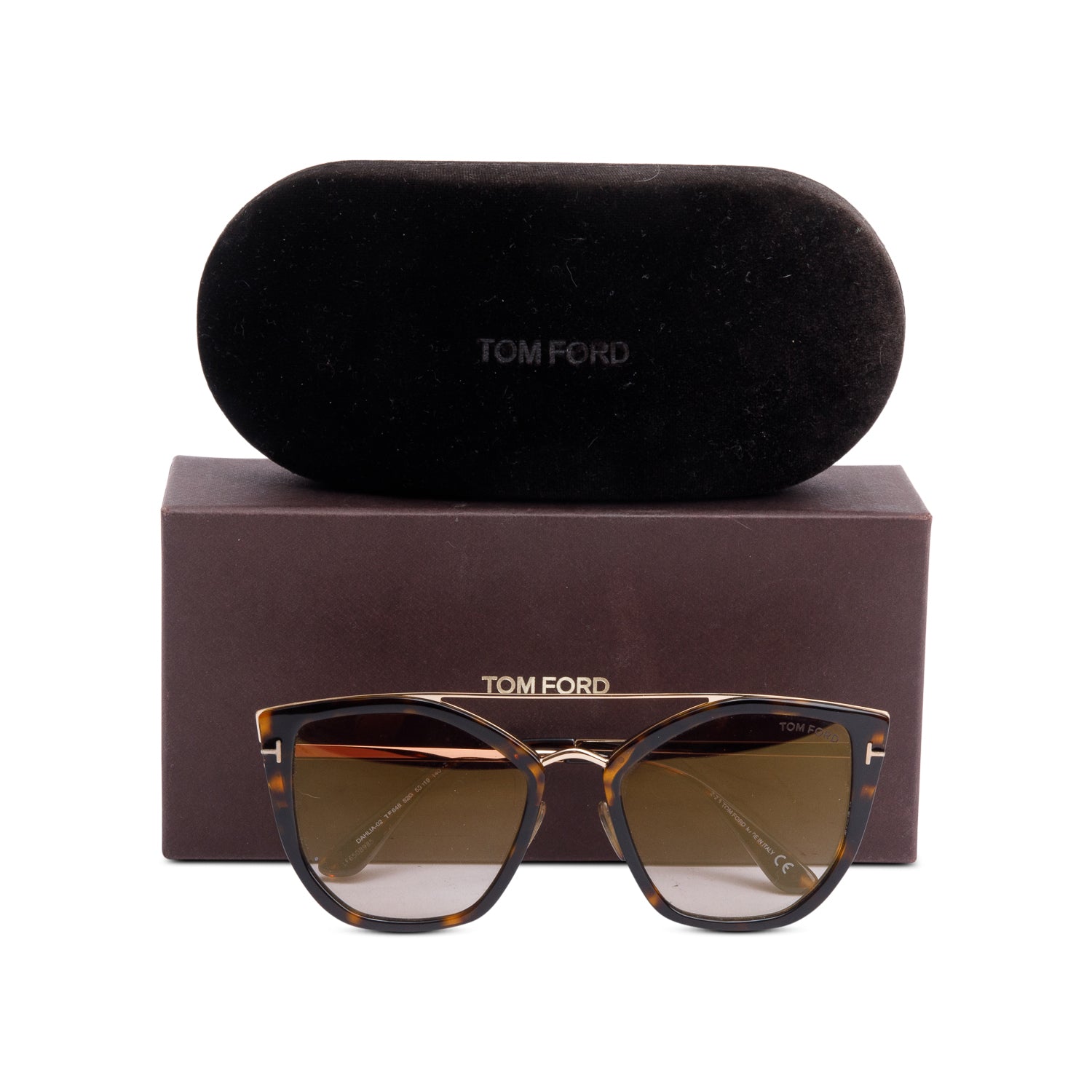 Tom Ford TF648 Rose-Gold Plated Metal Havana Acetate Dahlia-02 Butterfly Sunglasses w/ Box & Case