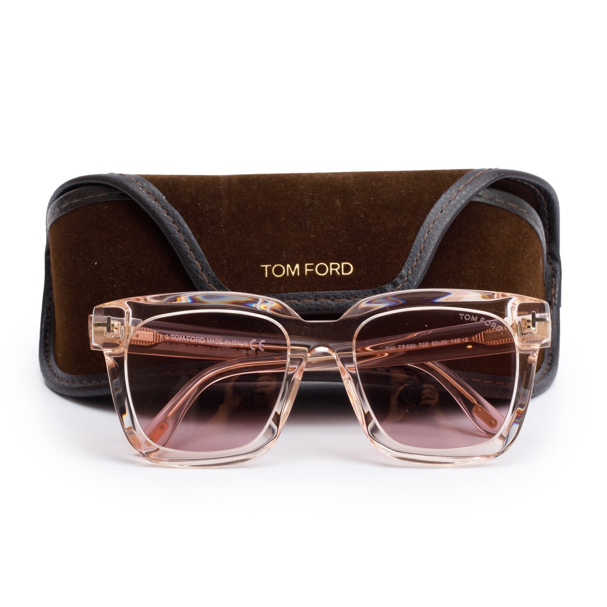 Tom Ford TF690 Pink Transparent Acetate Sari Square Sunglasses w/ Case