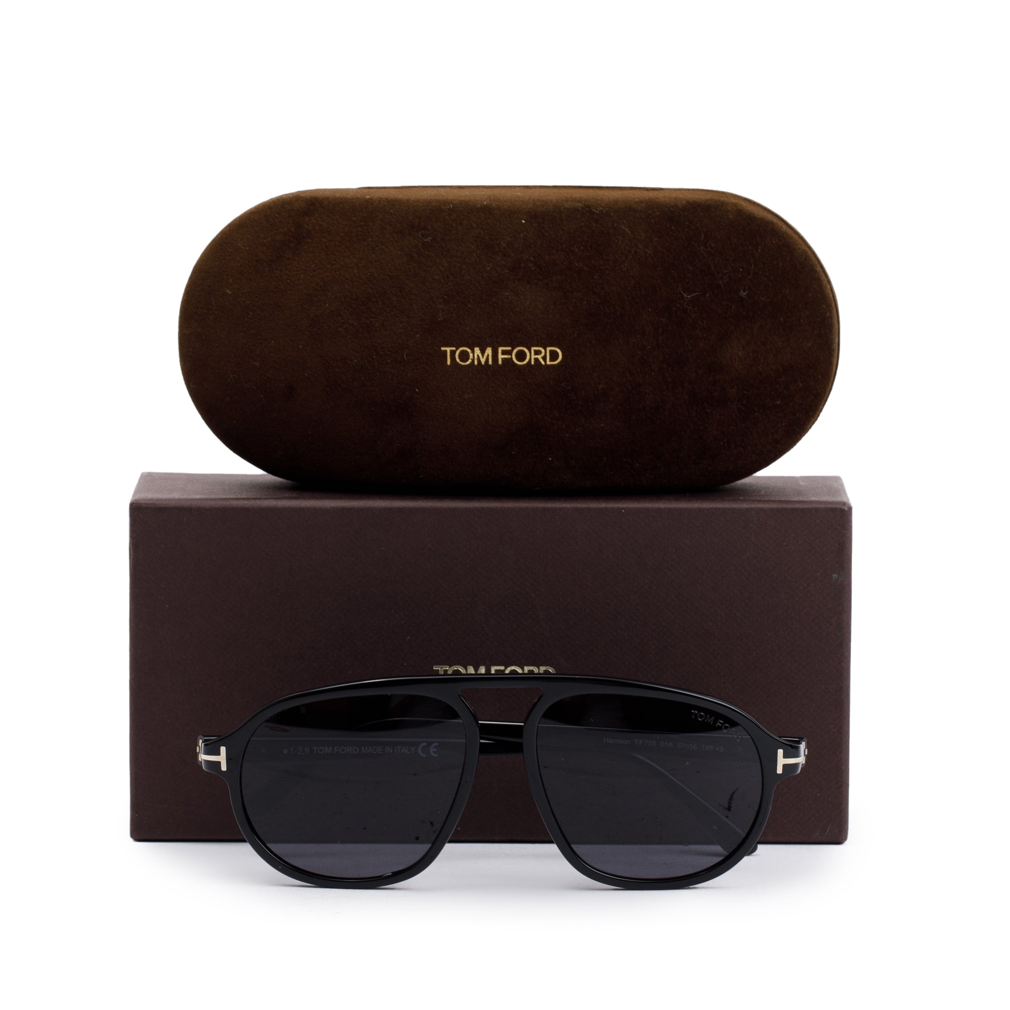 Tom Ford TF755 Black Acetate Harrison Aviator Sunglasses w/ Box & Case