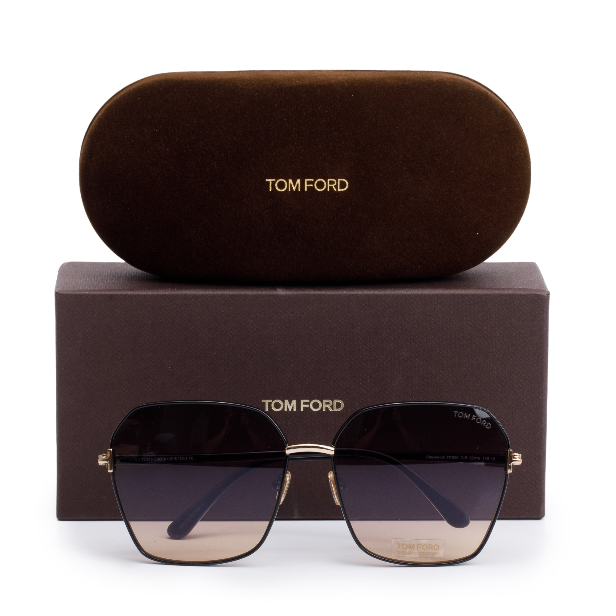 Tom Ford TF839 Black Acetate Claudia-02 Oversized Square Sunglasses w/ Box & Case