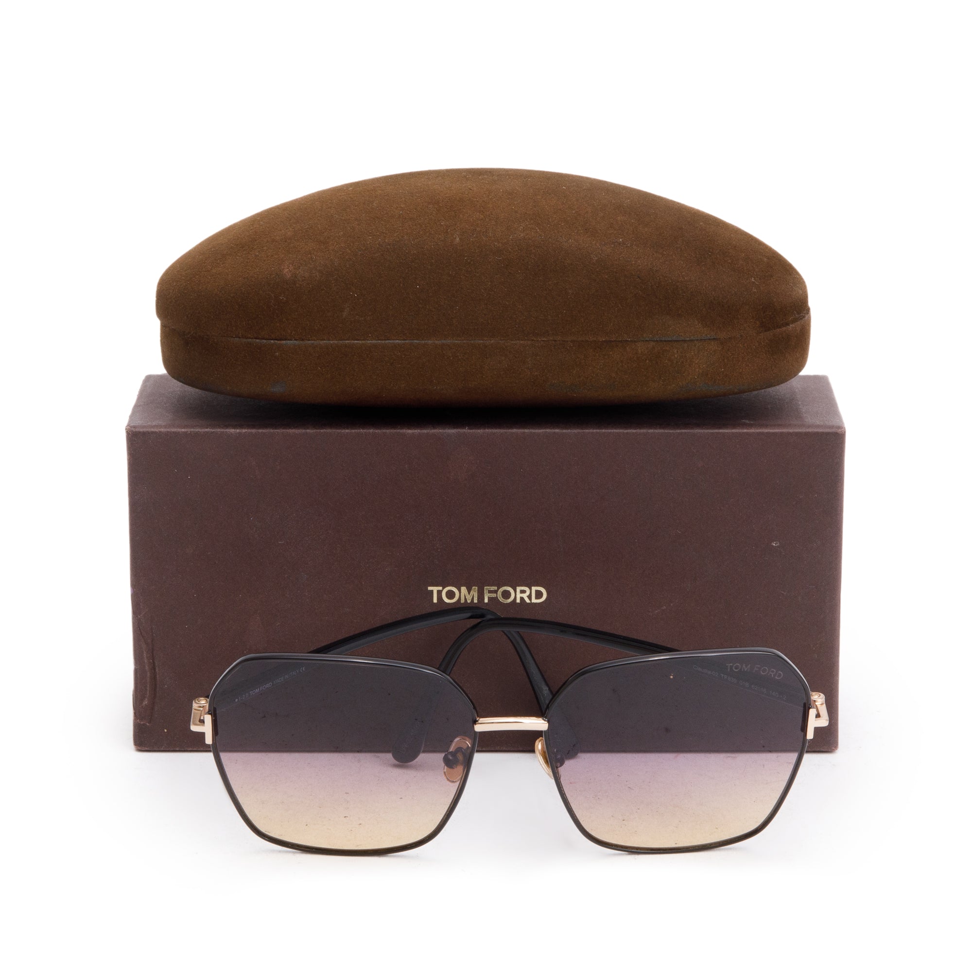 Tom Ford TF839 Black Acetate Claudia-02 Oversized Square Sunglasses w/ Box & Case