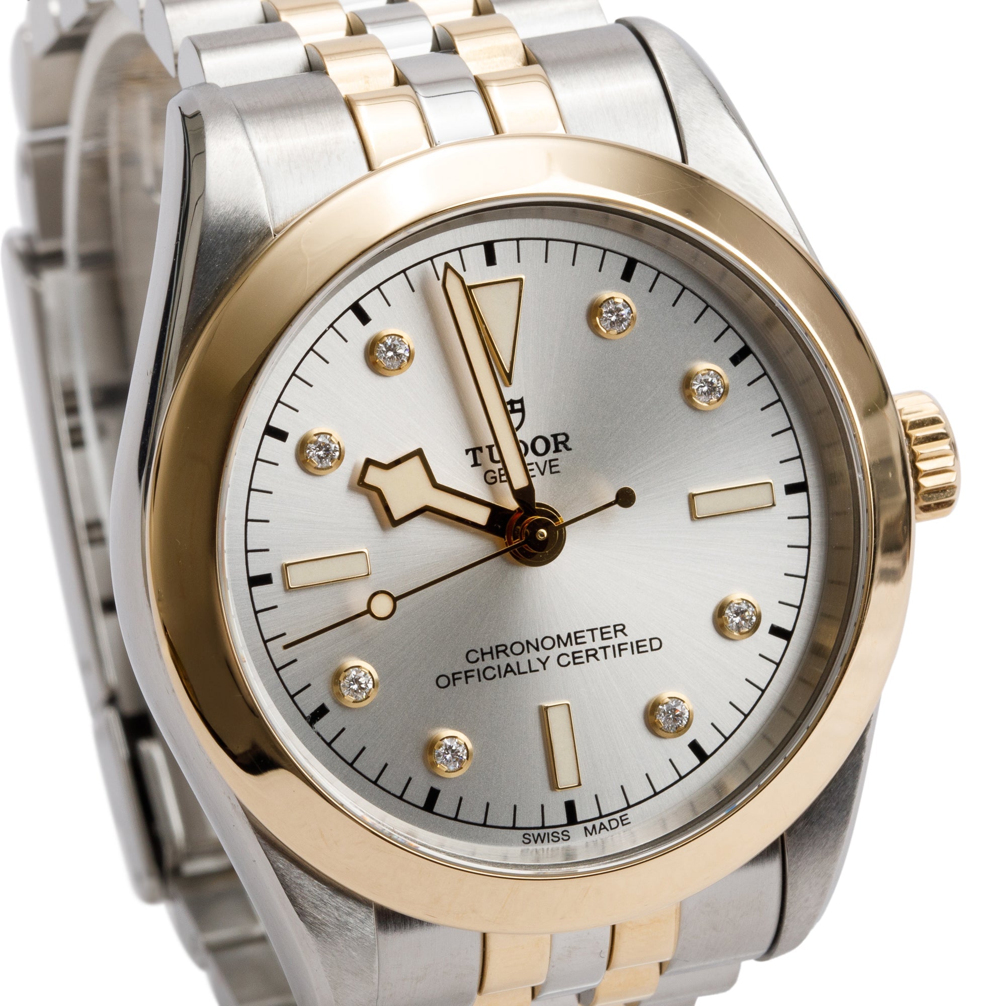 Tudor 2023 Stainless Steel & 18k Yellow Gold Black Bay Silver Diamond Dial 39 MM Automatic Watch 79663 w/ Box & Papers