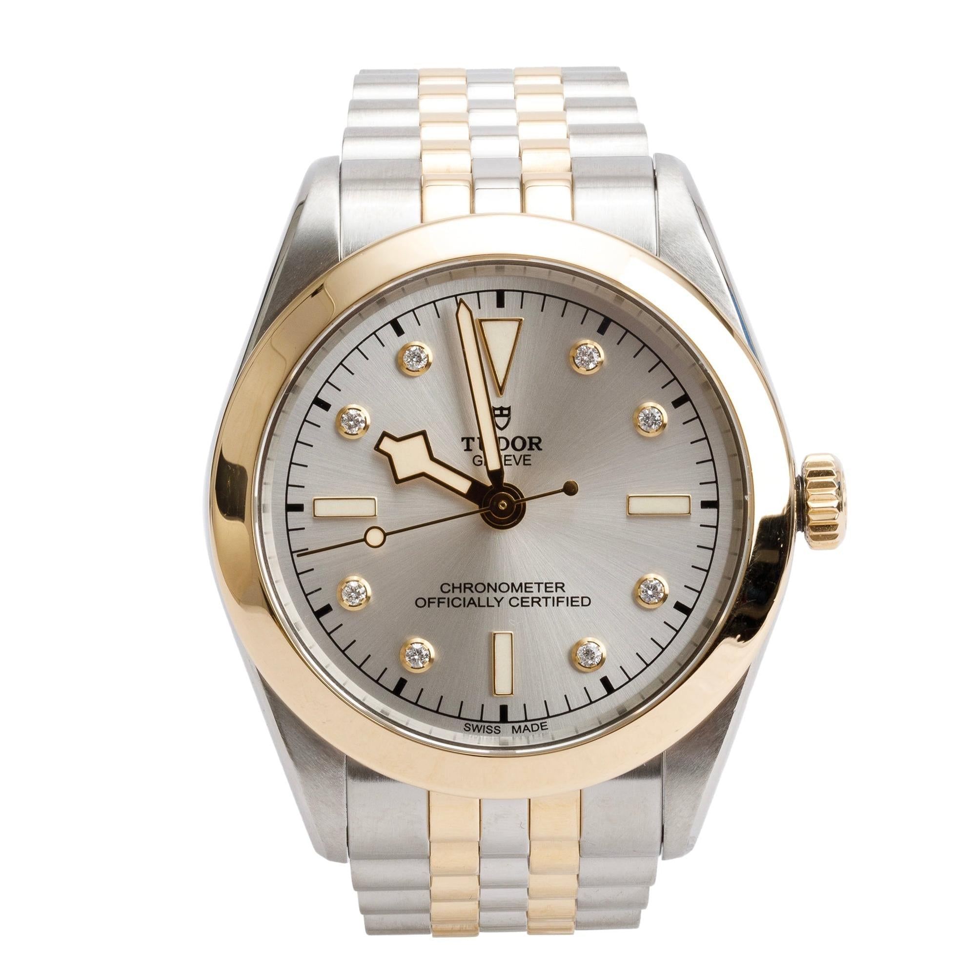 Tudor 2023 Stainless Steel & 18k Yellow Gold Black Bay Silver Diamond Dial 39 MM Automatic Watch 79663 w/ Box & Papers