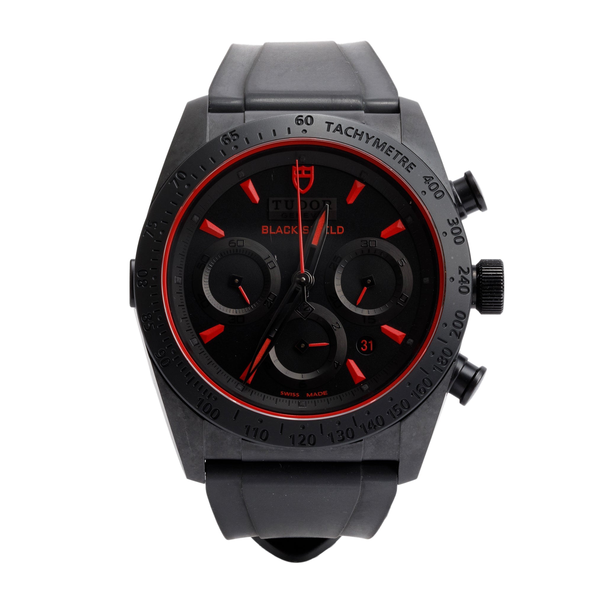 Tudor Black Ceramic Fastrider Black Shield Red Dial 42 MM Chronograph Automatic Watch 42000CR w/ Box & Papers