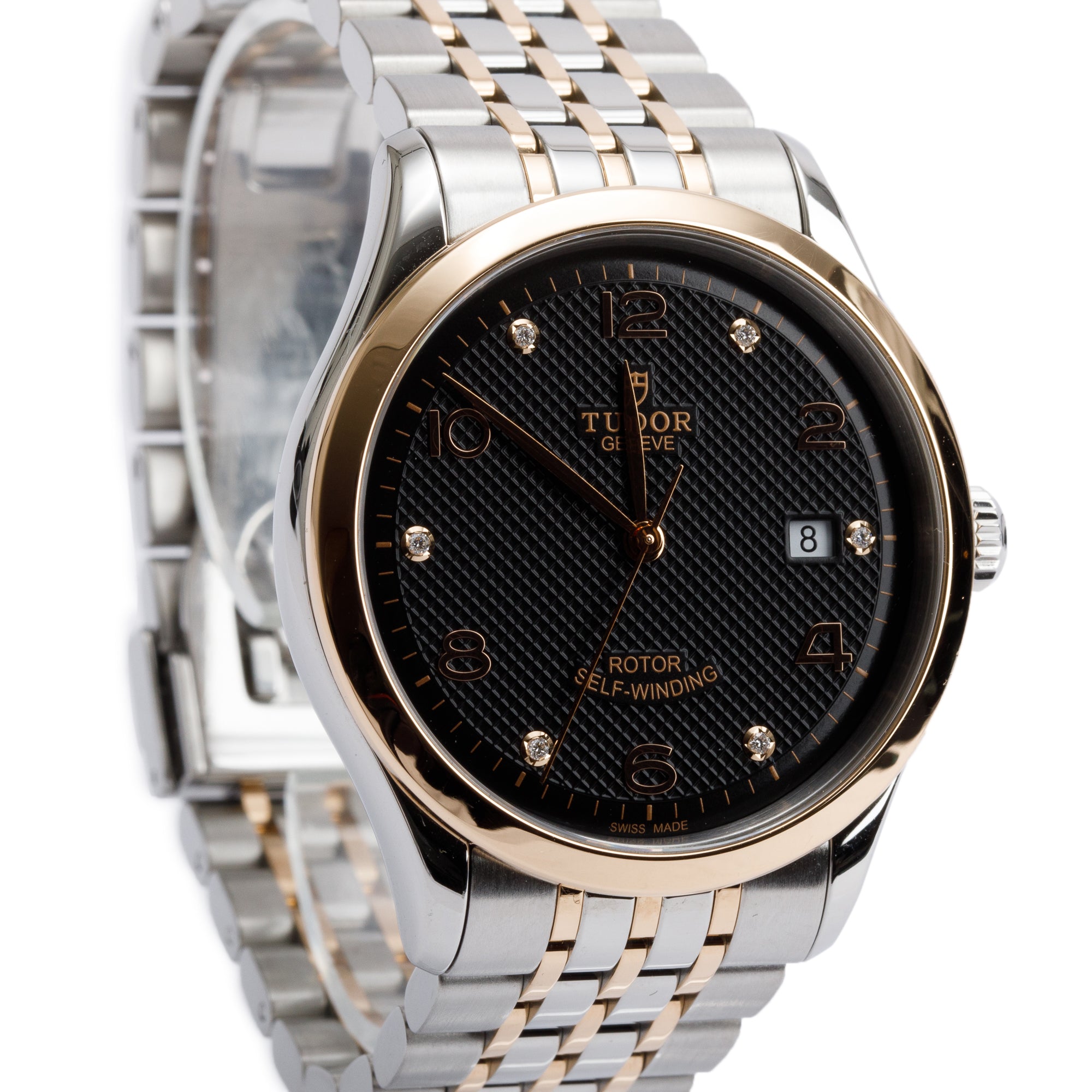 Tudor Stainless Steel & 18k Rose Gold Diamond Dial 1926 39 MM Automatic Watch 91551 w/ Box & Papers