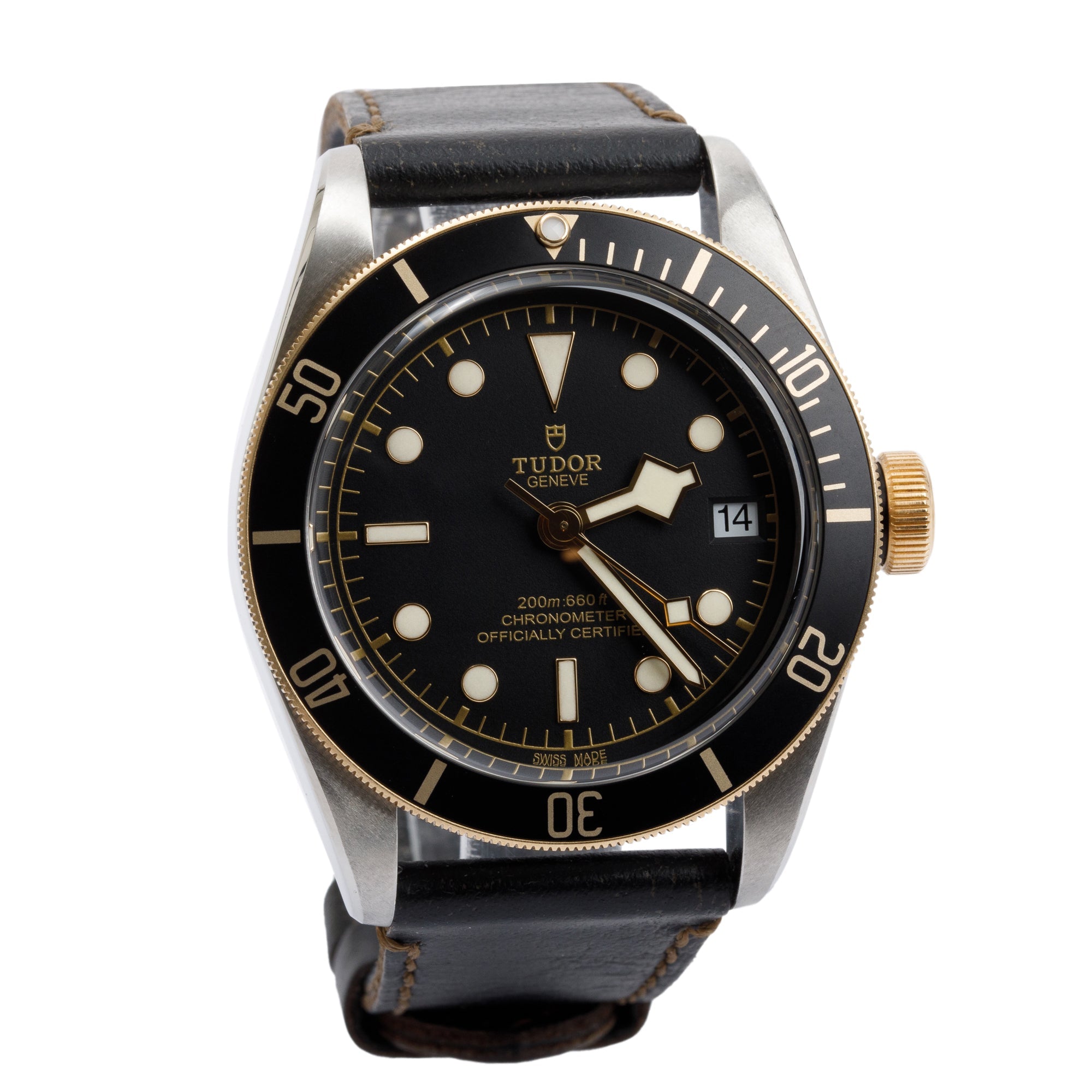 Tudor Stainless Steel & 18k Yellow Gold Black Bay 41 MM Automatic Watch w/ Box, Papers, Extra Strap