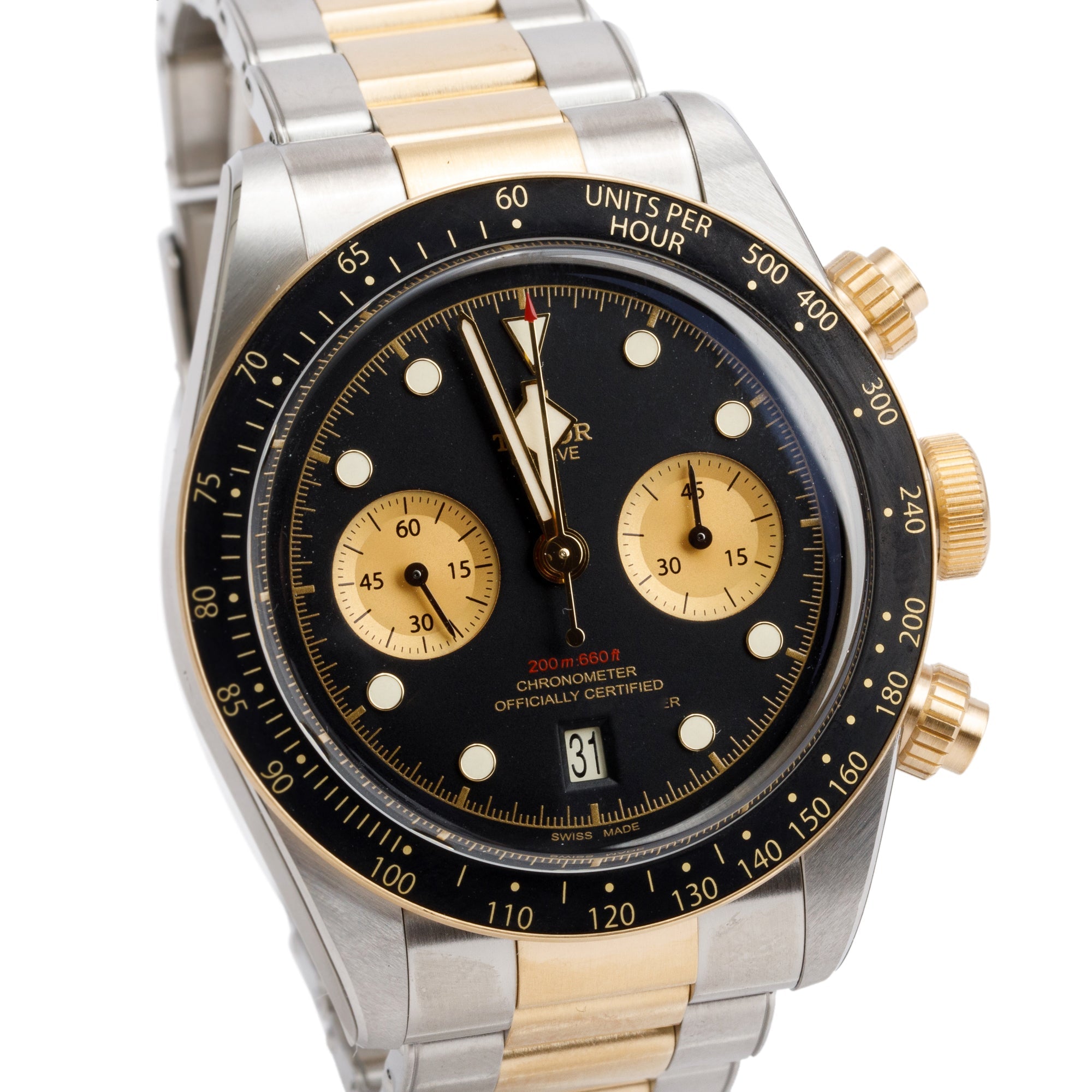 Tudor Stainless Steel & 18k Yellow Gold Black Bay Chronograph 41 MM Automatic Watch 79363N w/ Box & Papers