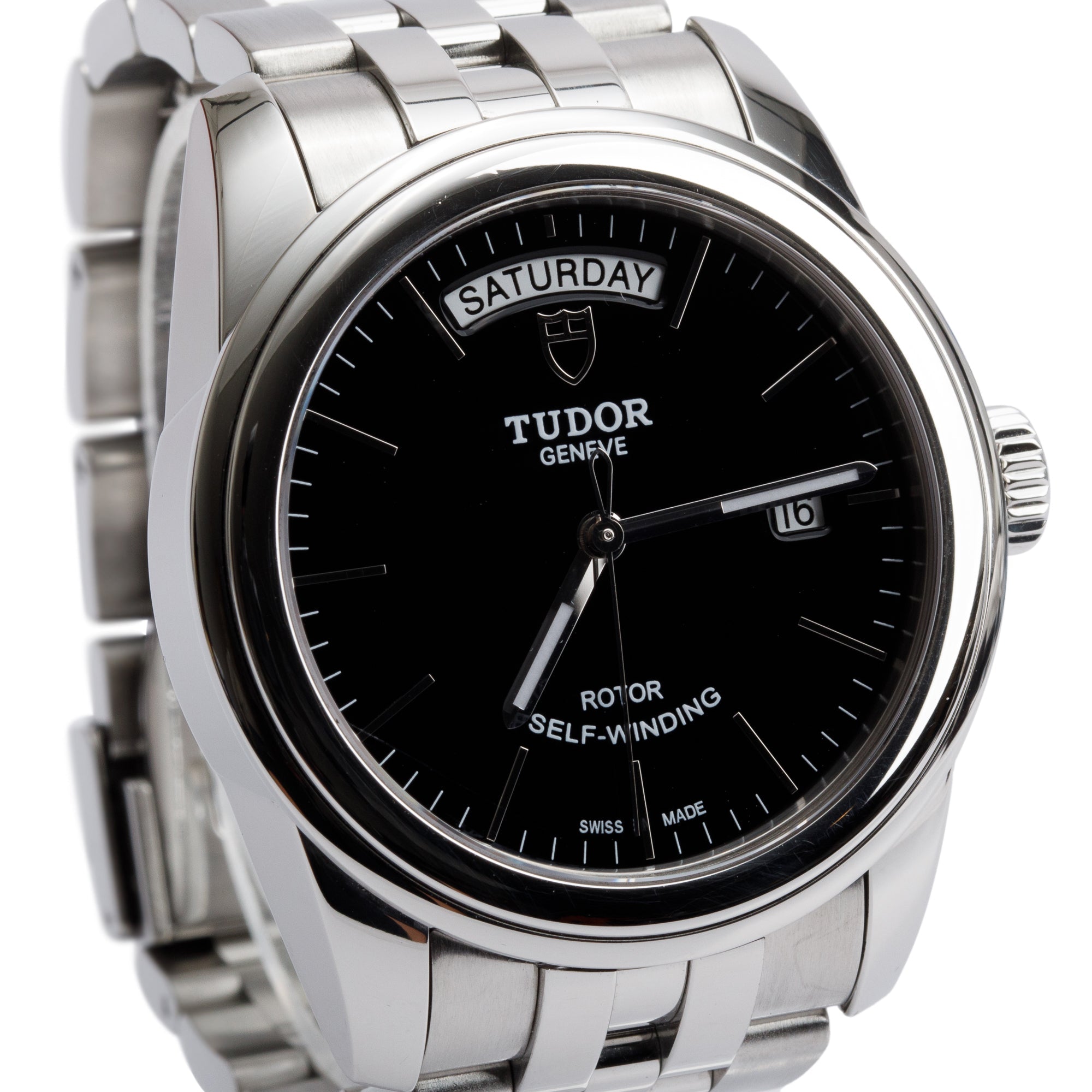 Tudor Stainless Steel Glamour Date-Day 39 MM Automatic Watch 56000 w/ Box & Papers
