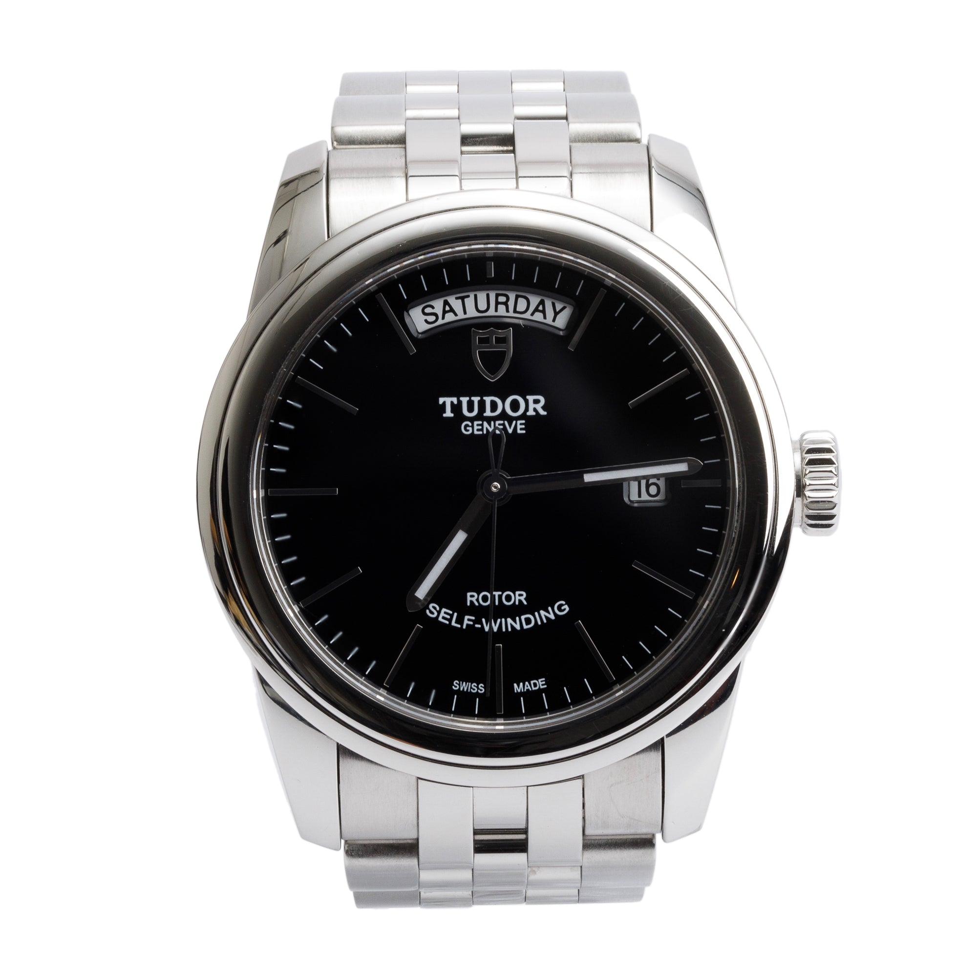 Tudor Stainless Steel Glamour Date-Day 39 MM Automatic Watch 56000 w/ Box & Papers