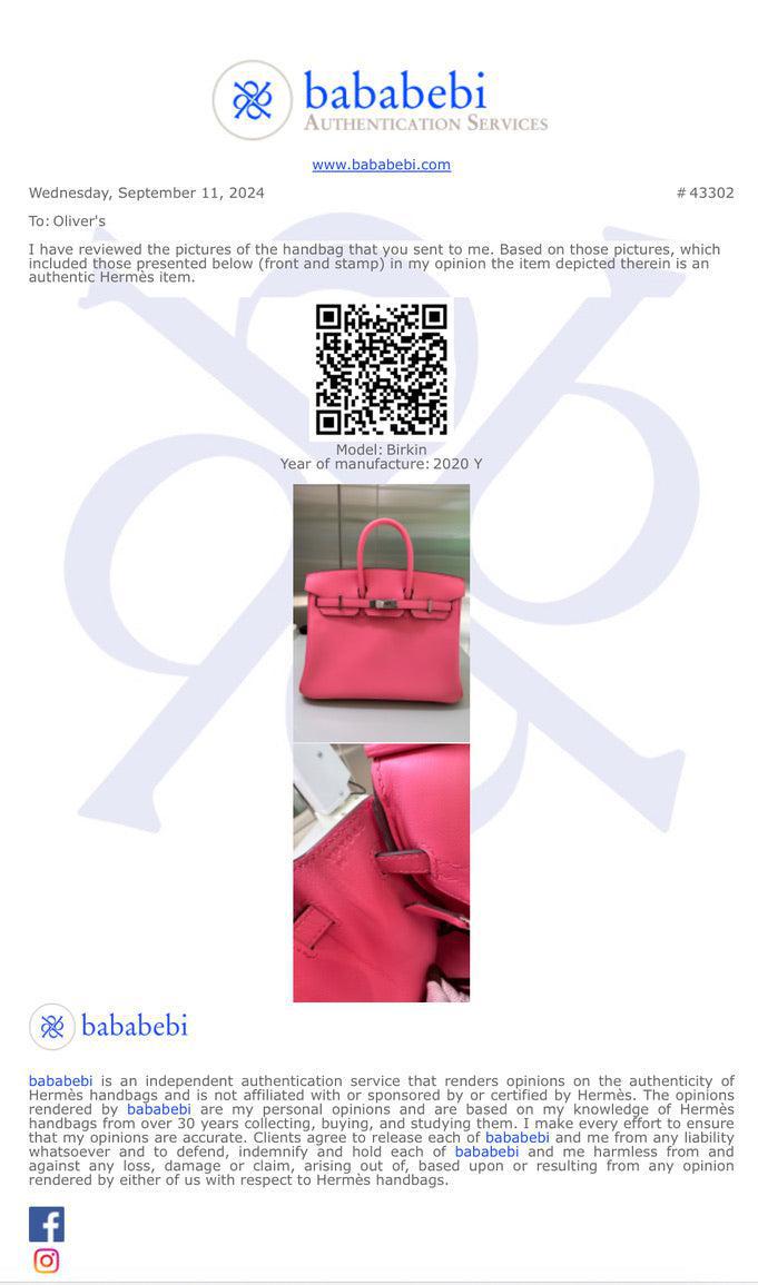 Hermes 2020 Rose Ete Veau Swift Birkin 25 w/ Box