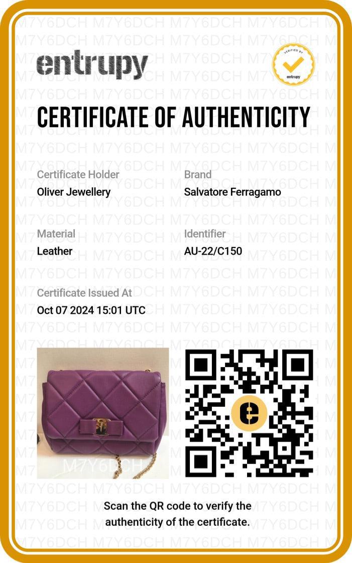 Ferragamo Purple Quilt Soft Leather Miss Vara Bow Crossbody Bag