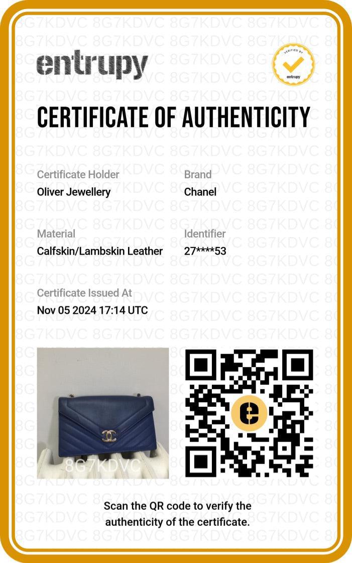 Chanel Blue Chevron Calfskin Leather Coco Envelope Flap Bag w/ Authenticity Card