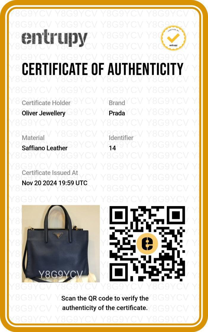 Prada Blue Saffiano Soft Leather Top Handle Tote w/ Strap & Authenticity Card