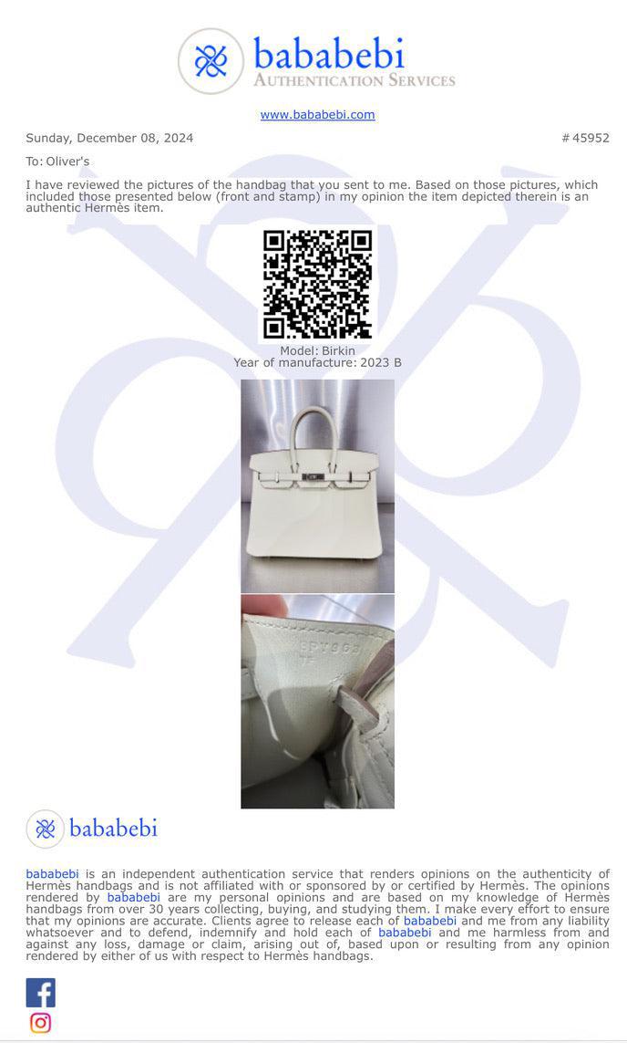 Hermes 2023 Mushroom Swift Birkin 25 w/ Box & Receipt