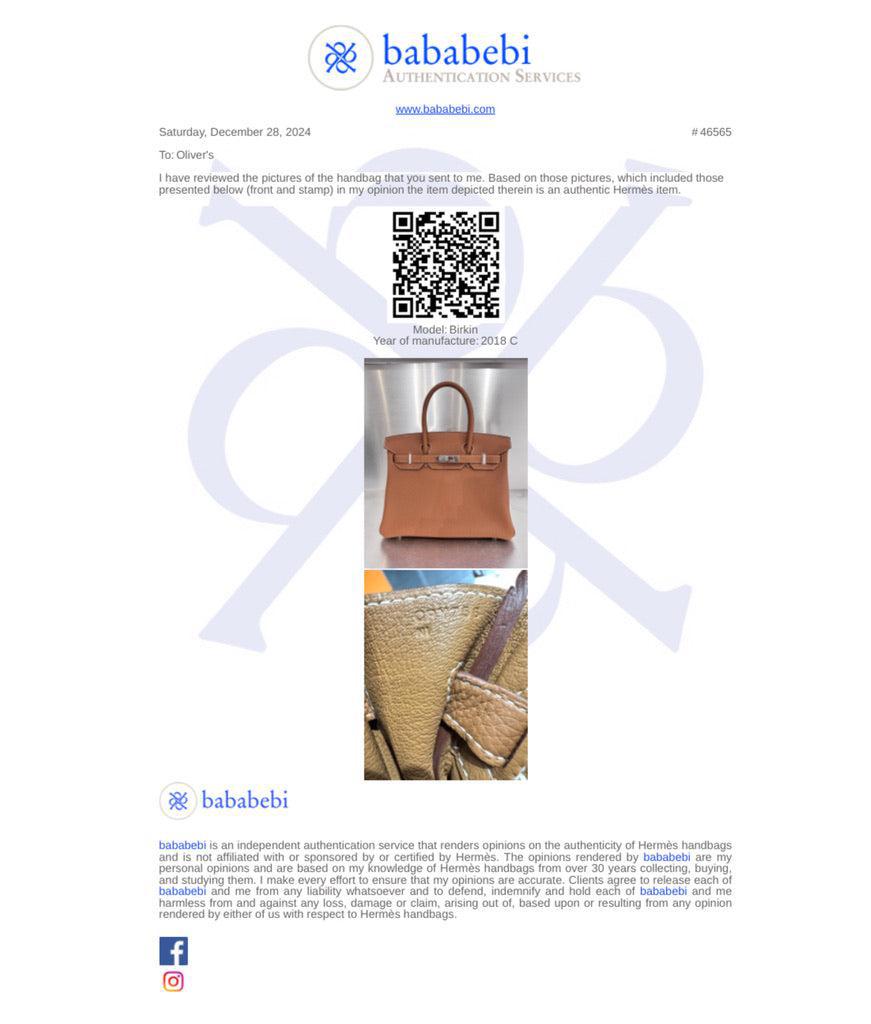 Hermes Gold Veau Togo Birkin 30 w/ Box