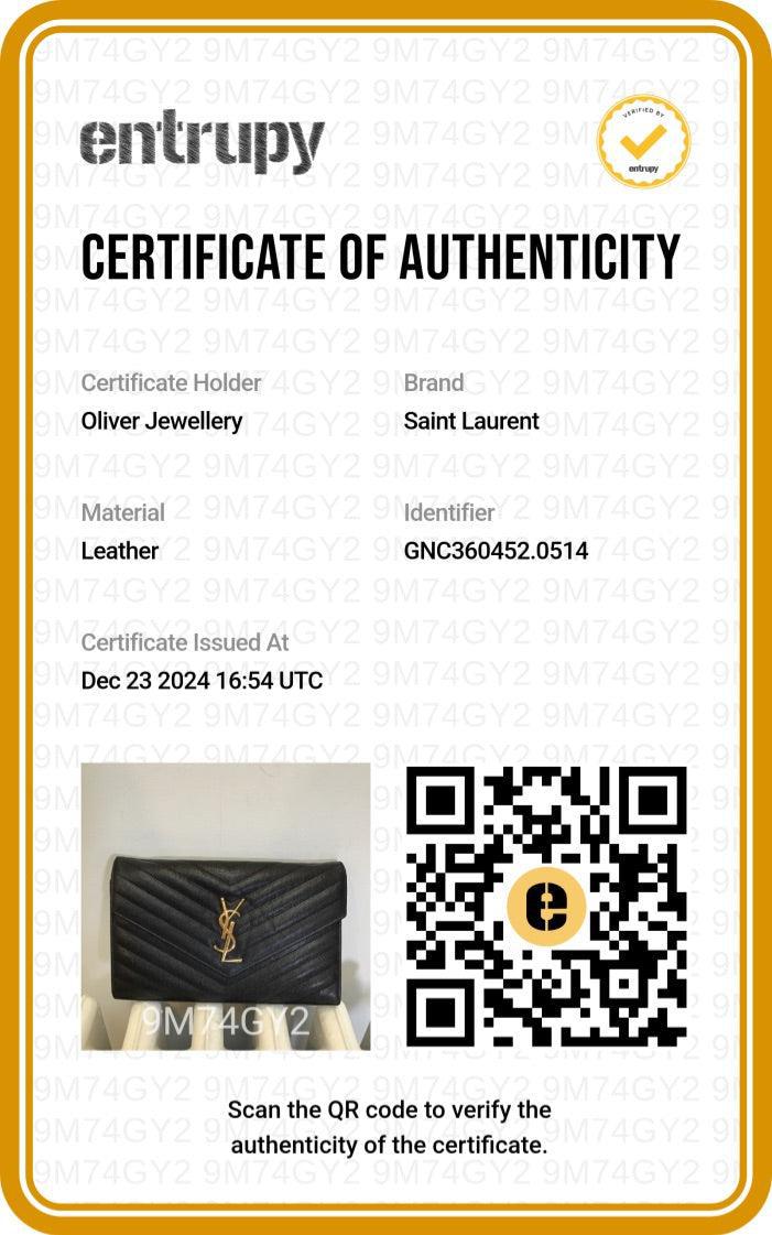 Saint Laurent Black Grain De Poudre Cassandre Envelope Chain Wallet w/ Box