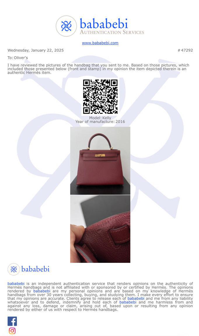 Hermes Rouge H Veau Epsom Kelly II Sellier 28 w/ Strap