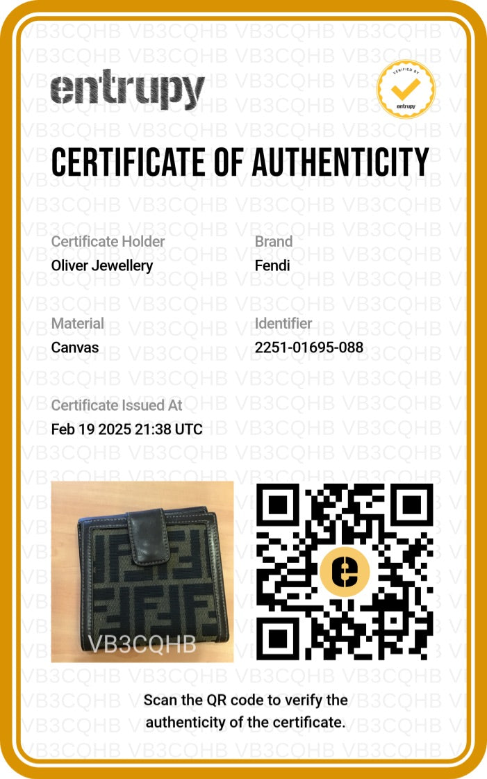 Fendi Brown Leather FF Logo Zucca Canvas Compact Wallet