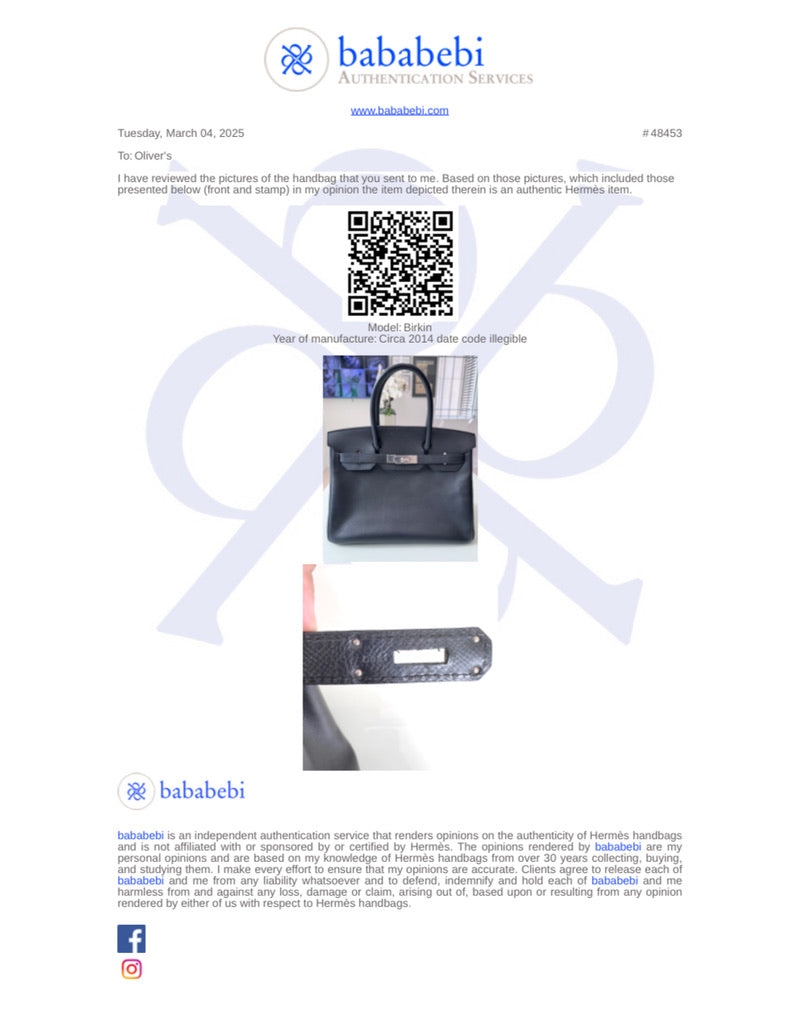 Hermes Noir Veau Epsom Birkin 30 w/ Box